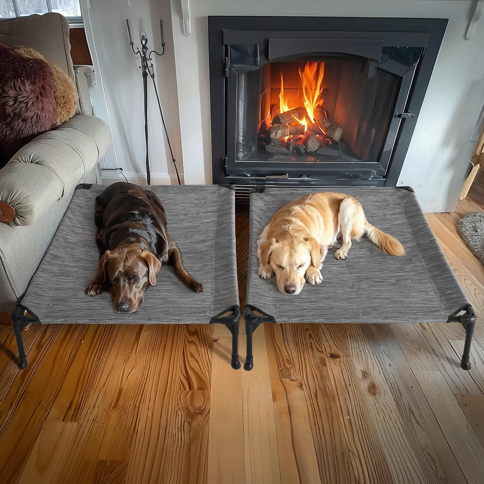Veehoo 2 Pack Raised Dog Bed, Cooling Elevated Dog Bed, Portable Pet Cot With Washable & Breathable Mesh, No-Slip Feet, Durable Dog Cots Beds For Large Dogs, 42' X 30', Black Silver, Cwc1803-L