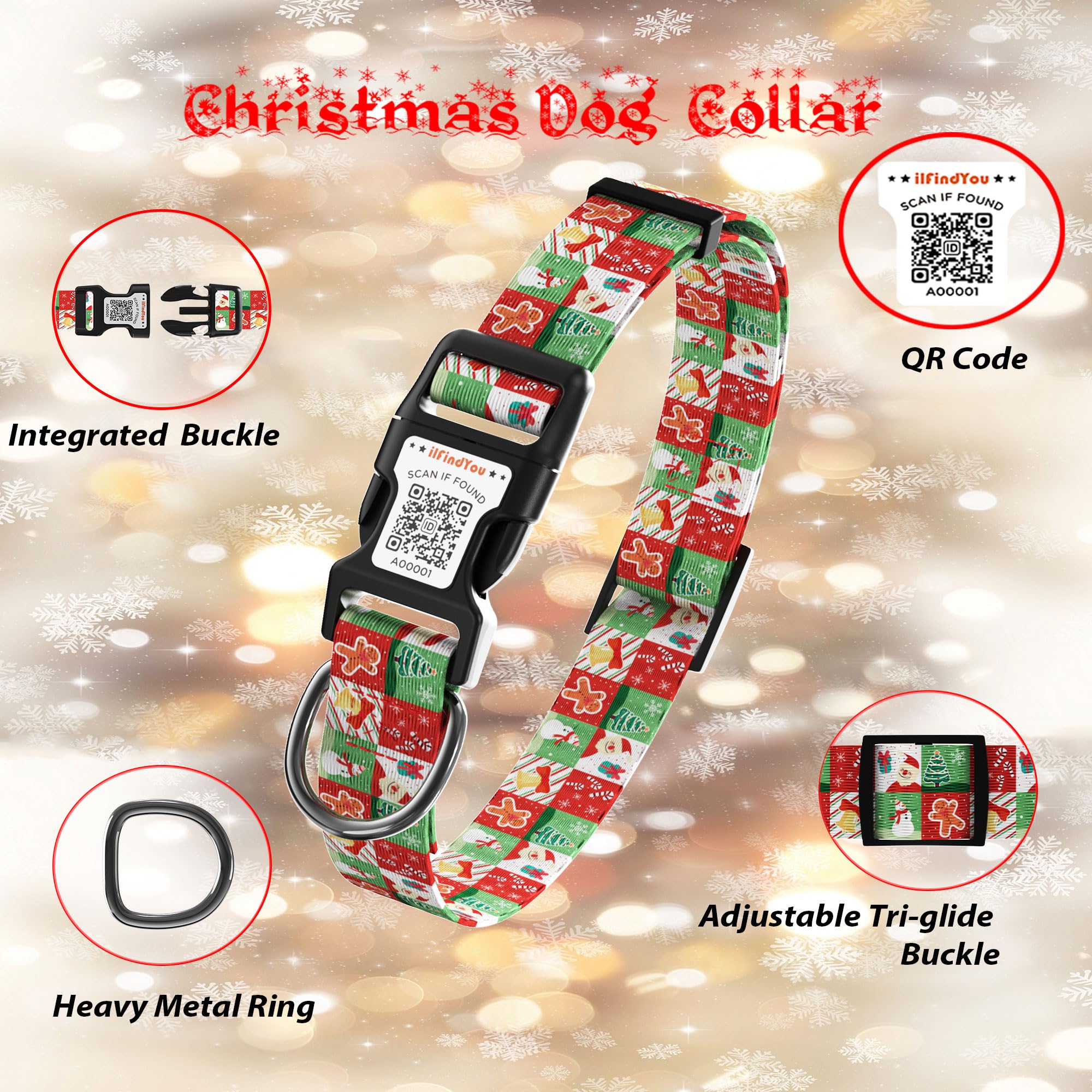 Ilfindyou Christmas Dog Collars For Large Dogs Soft Nylon Christmas Pattern Sized L