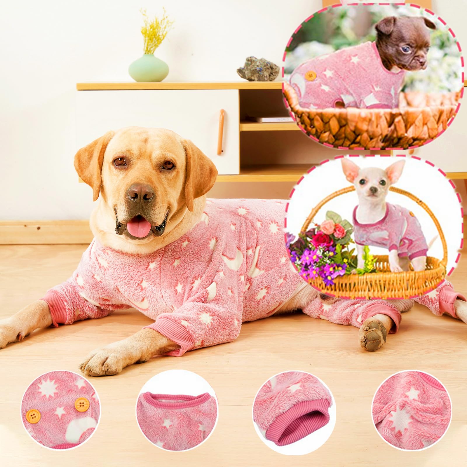 Maigllra Plush Dog Pajamas Glow In The Dark Dog Jumpsuit 4 Legged Onesie For Small Medium Large Dog, Pink Rainbow Xs