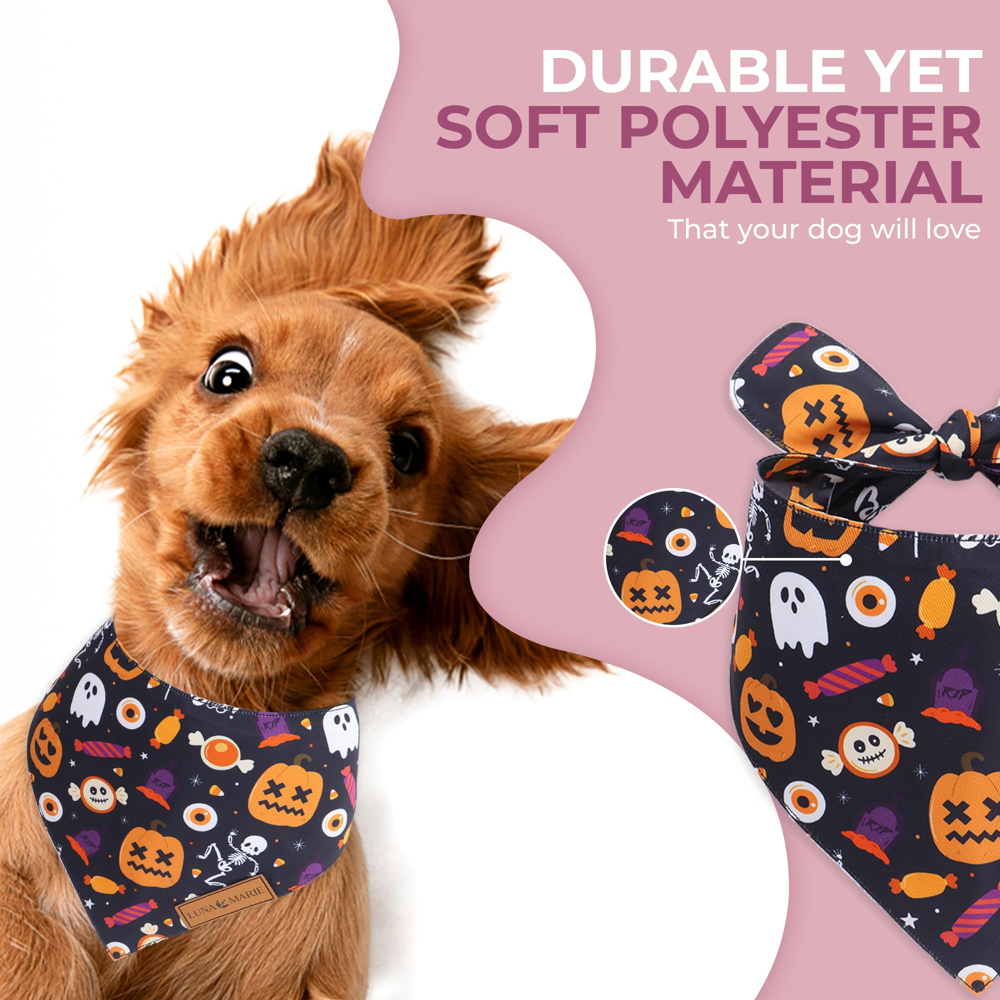 Lunamarie - Luxury Cat And Dog Bandanas - Halloween Designs | Premium Silky Poly Fabric | 100% Handmade Custom Shape Dual Layered Small, Medium, Large Cat Scarf (Trick-Or-Treat, Medium)