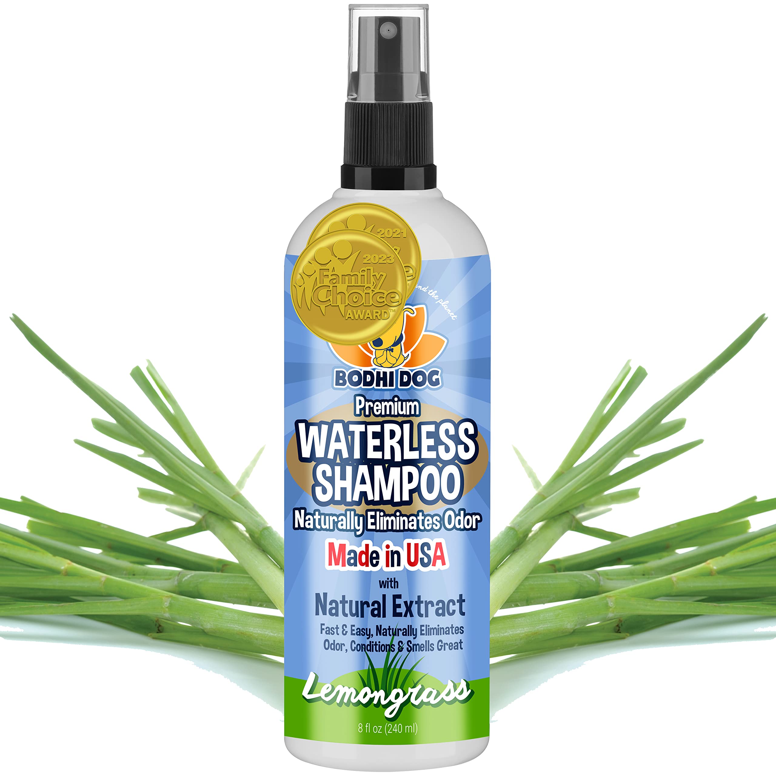 New Waterless Dog Shampoo | Natural Dry Shampoo For Dogs Or Cats No Rinse Required | Made With Natural Extracts | Vet Approved Treatment - Made In Usa (Lemongrass, 8 Fl Oz)