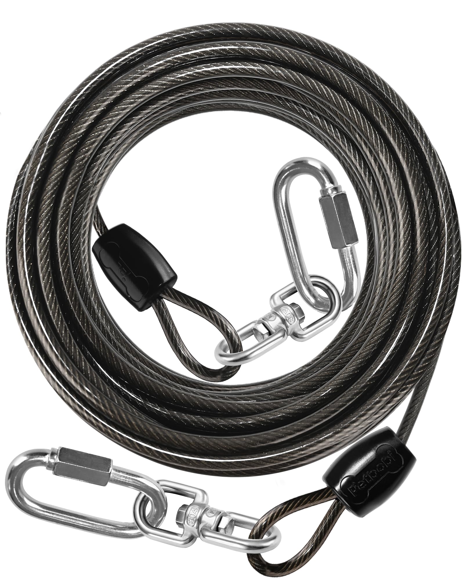 Petbobi Heavy-Duty Dog Tie-Out Cable - 50Ft Extra Strong Wire Cable For Large Pets Up To 300Lbs, Rust Proof Dogs Leash With Cara
