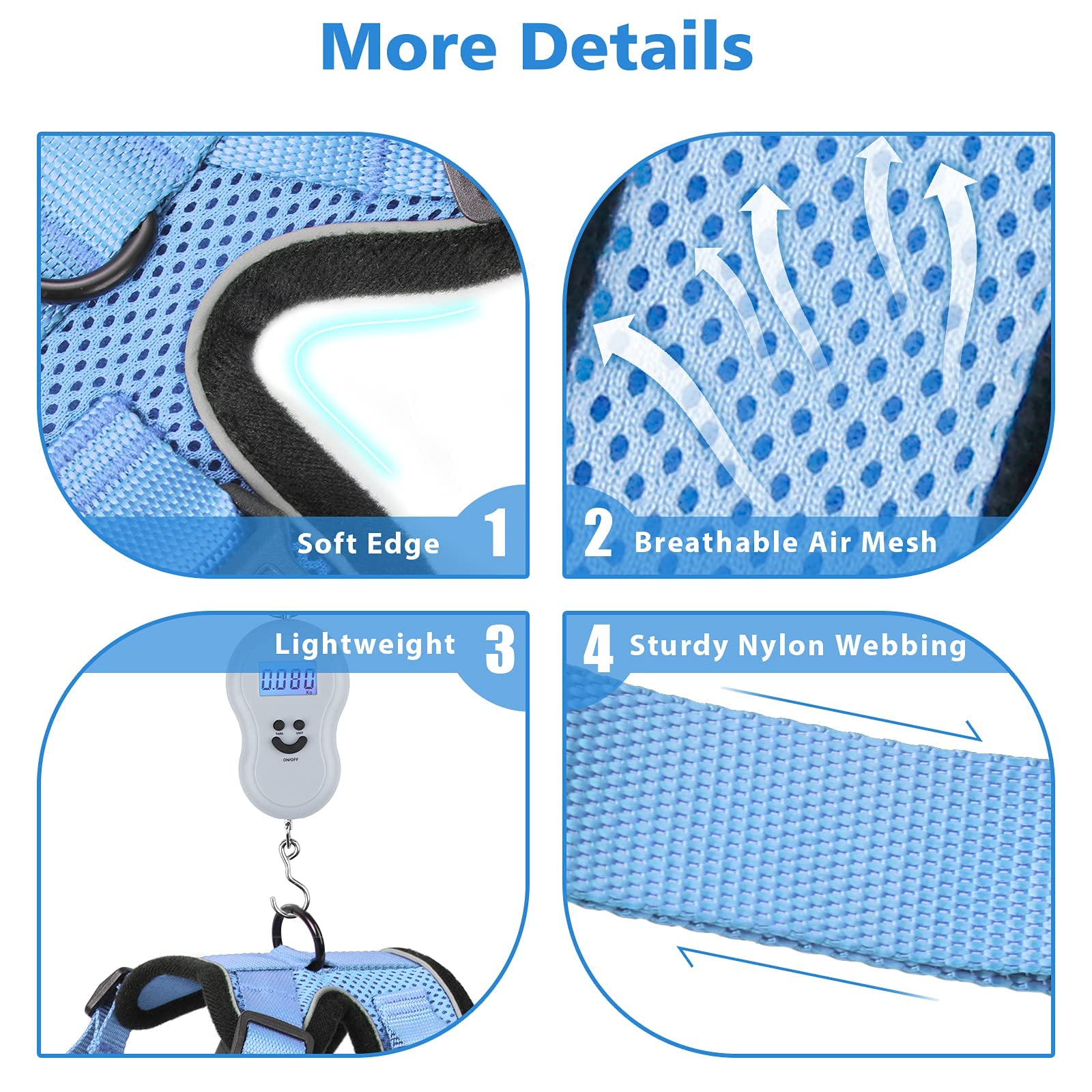 Dooradar Cat Harness And Leash Set, Escape Proof Safe Adjustable Kitten Vest Harnesses For Walking, Easy Control Soft Breathable Mesh Jacket With Reflective Strips For Cats, Light Blue, S