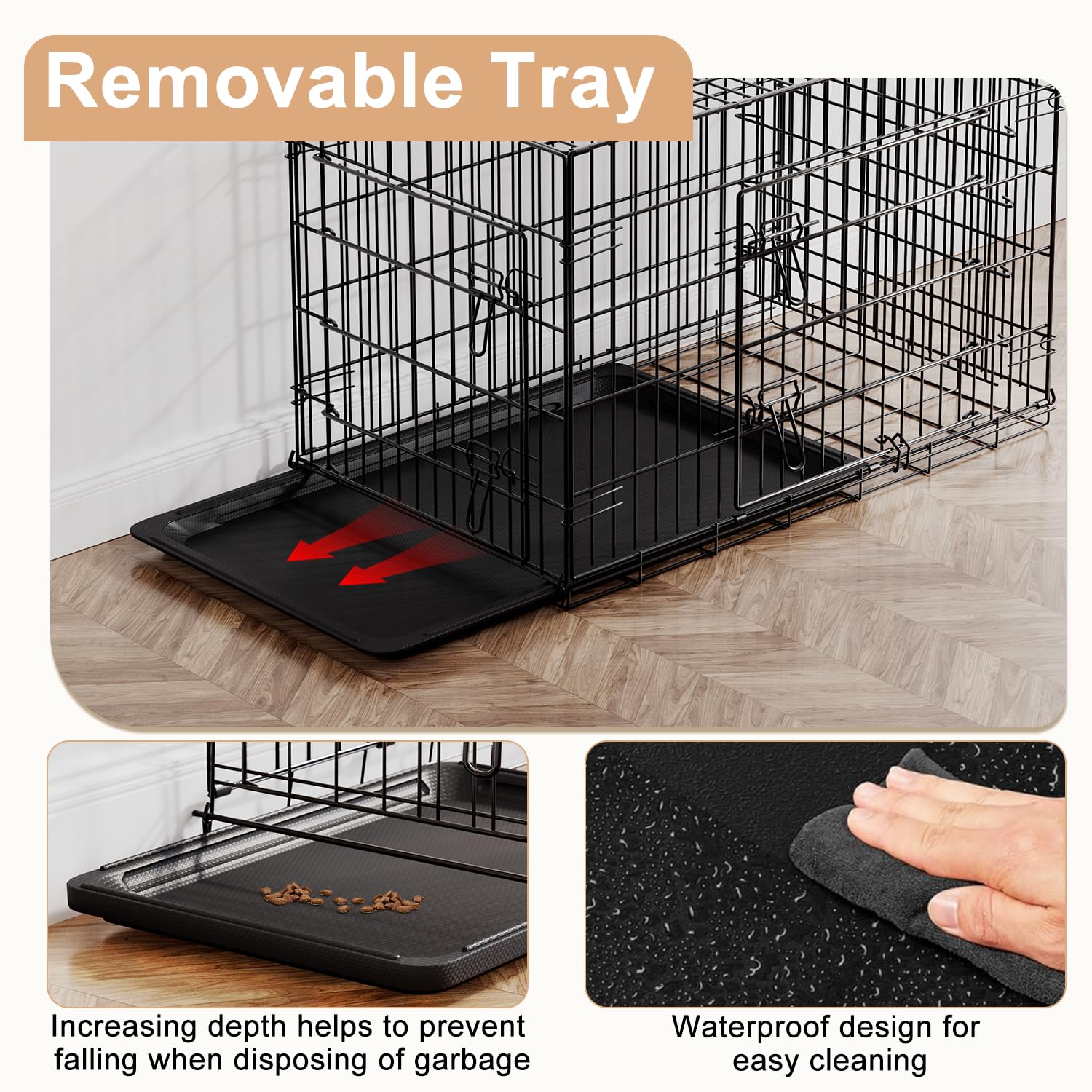 FDW Dog Crate 36inch Dog Cage Foldable Metal Kennel with Leakproof Tray Foldable Design Indoor Outdoor Use for Medium Dogs,Black