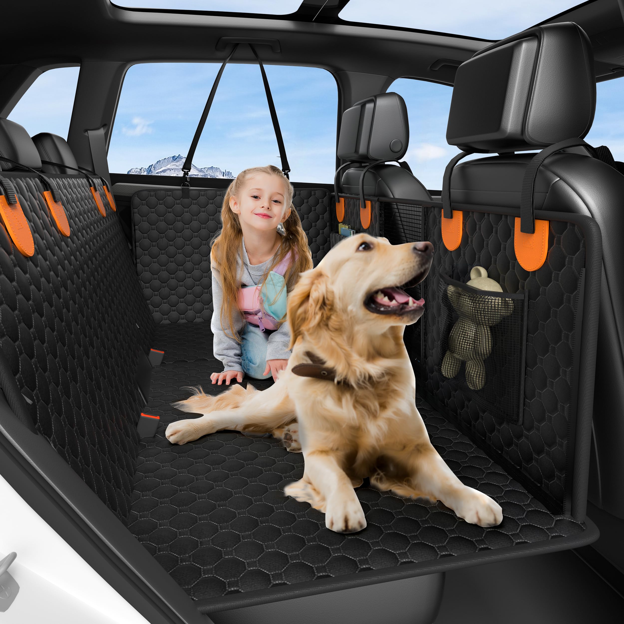 Sangoodier Dog Car Seat Cover For Back Seat, Hard Bottom Back Seat Extender For Dogs, Waterproof Dog Hammock For Truck Support T