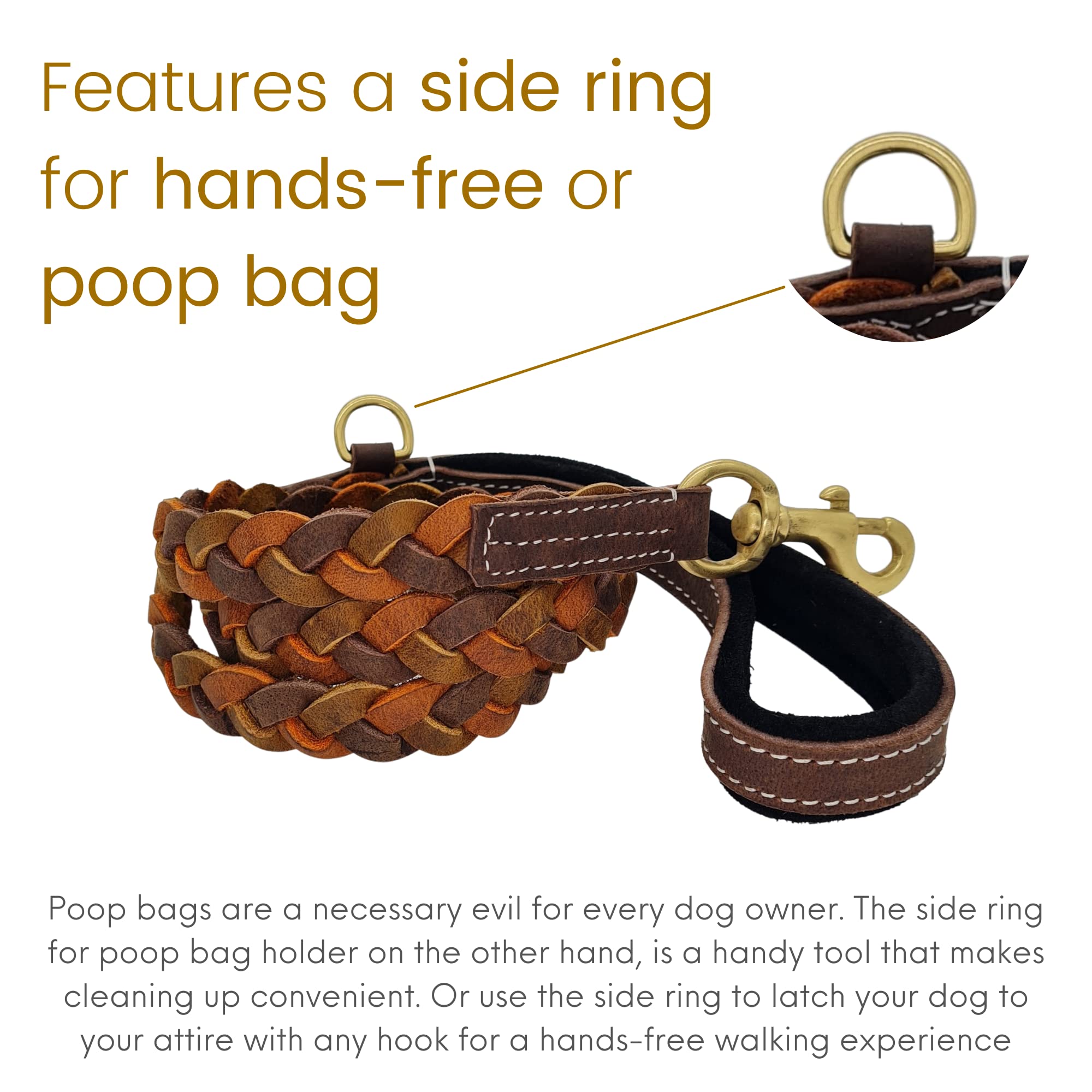 Blazing Paws Vibrania 6 Ft Heavy Duty 1 Inch Wide Super Soft Thick Distressed Premium Leather Dog Leash With Side Ring, Full Bra