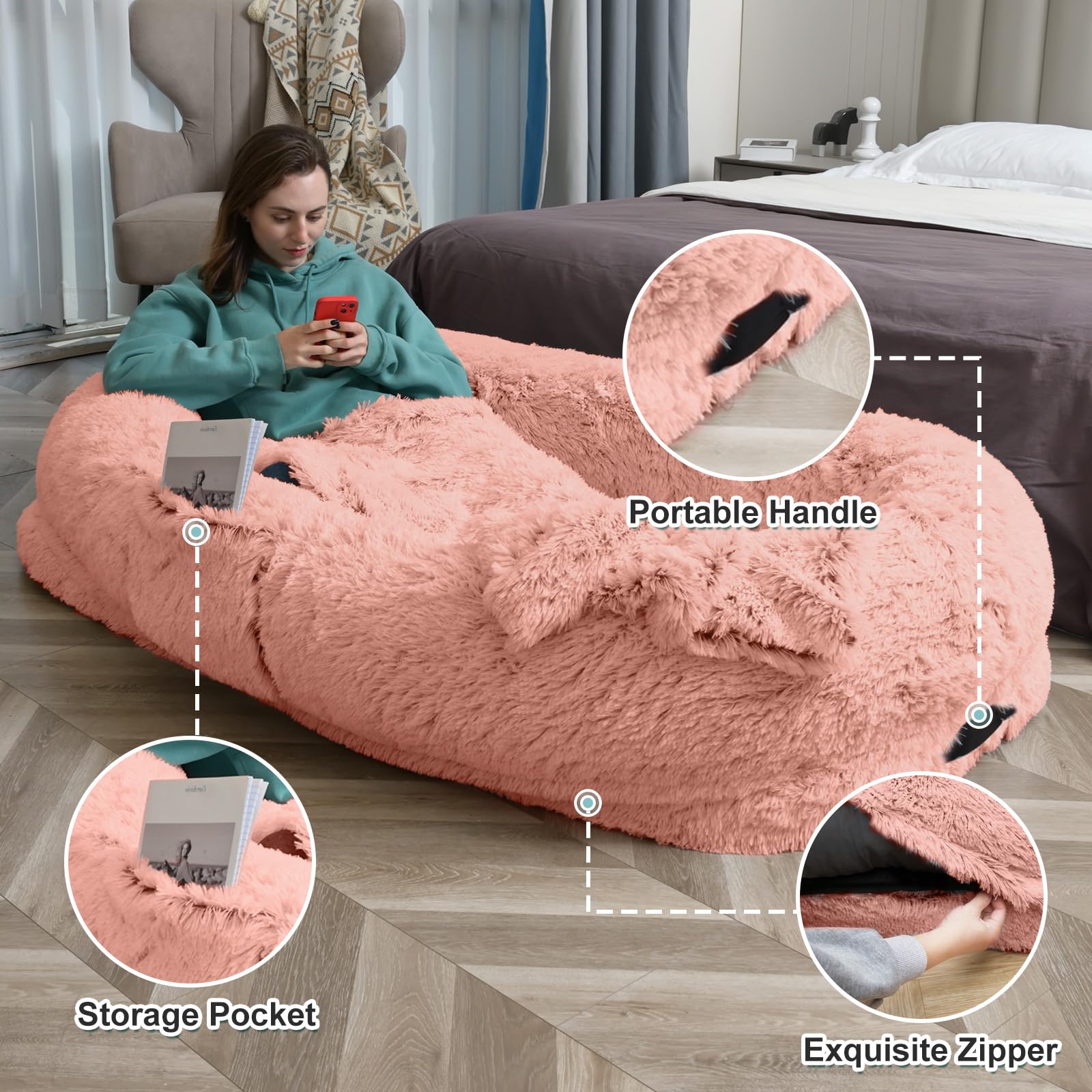 Yaem Human Dog Bed, 71''X45''X12'' Beds For Humans Size Fits You And Pets, Washable Faux Fur Bed People Doze Off, Napping Orthop