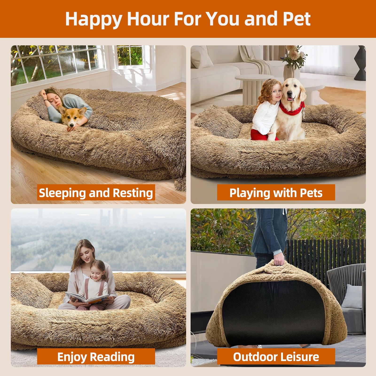 Brubro Large Human Dog Bed For Adult,74.8X47.3X13.8 Human Sized Dog Bed For People And Pets,Removable And Washable Faux Fu