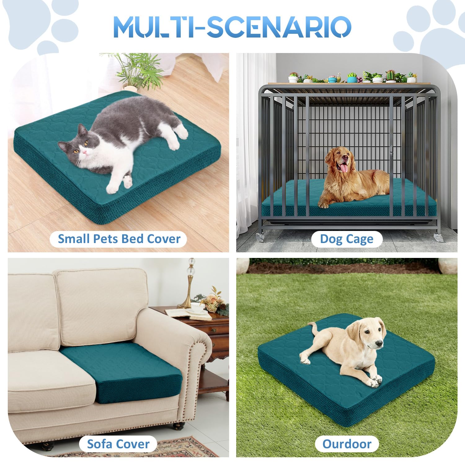 Chhkon Dog Bed Covers Replacement Washable Waterproof Pet Puppy Bed Cover For Dog(Peacock Blue,48X30X6 Inch)