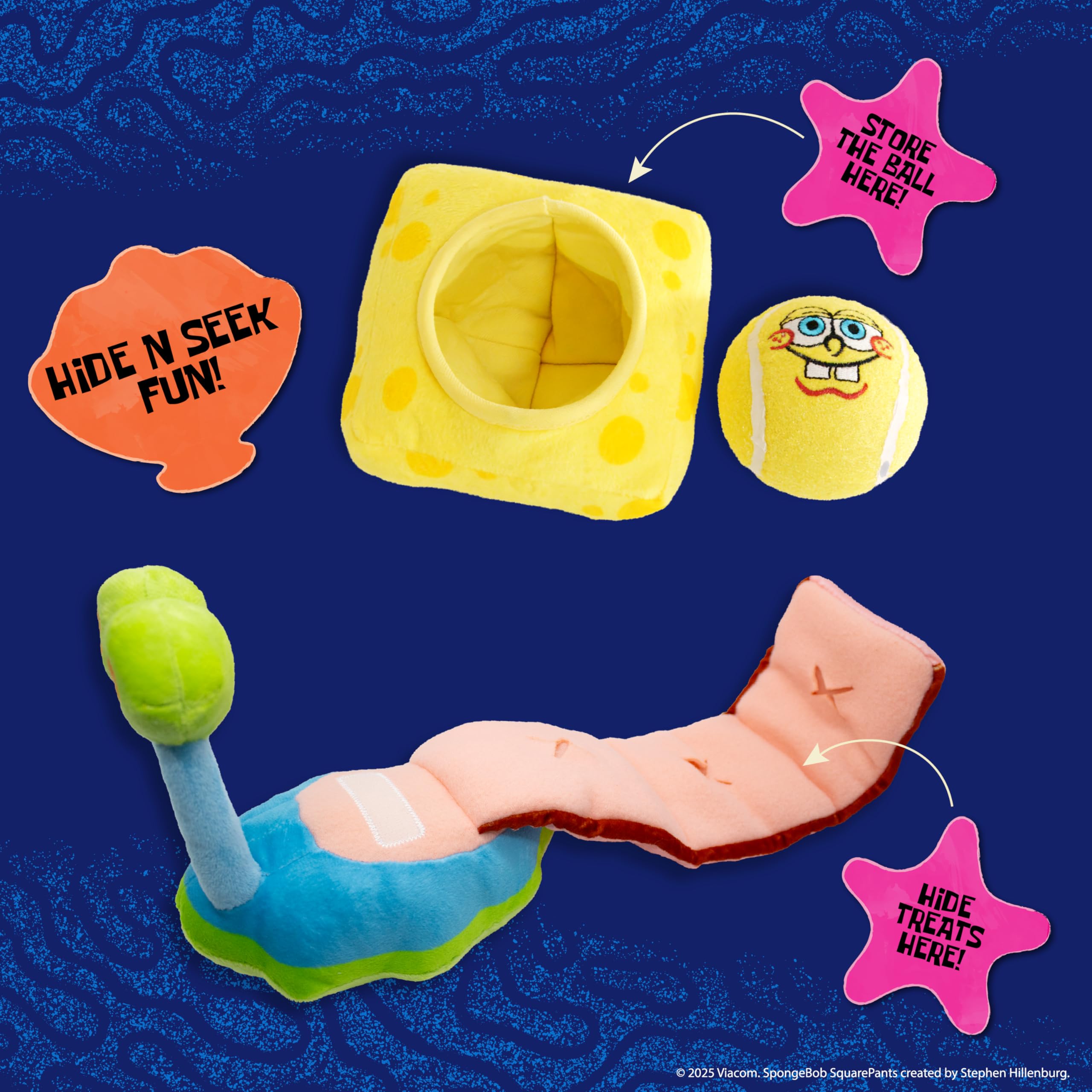 Design Lab, Inc. Spongebob Squarepants Official Merchandise | Plush Dog Toys | 2-Pack Gary & Spongebob Tennis Ball & Treat Dispe