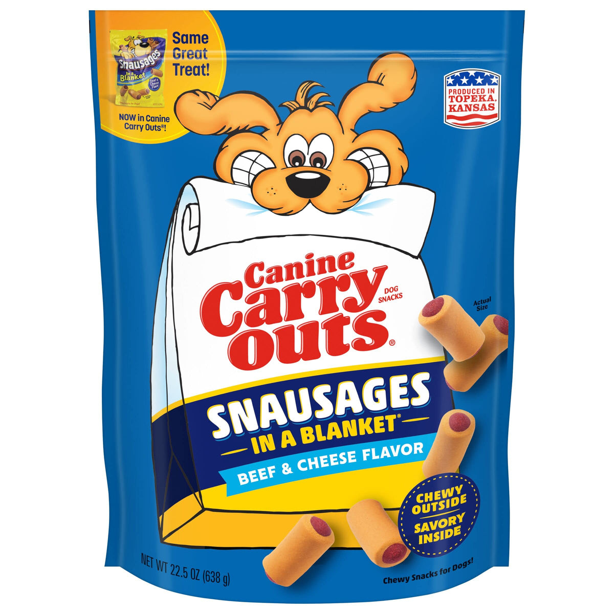Canine Carry Outs Dog Treats, Snausages In A Blanket, Beef & Cheese Flavor, 22.5 Ounce (Pack Of 4), Chewy Outside, Savory Inside