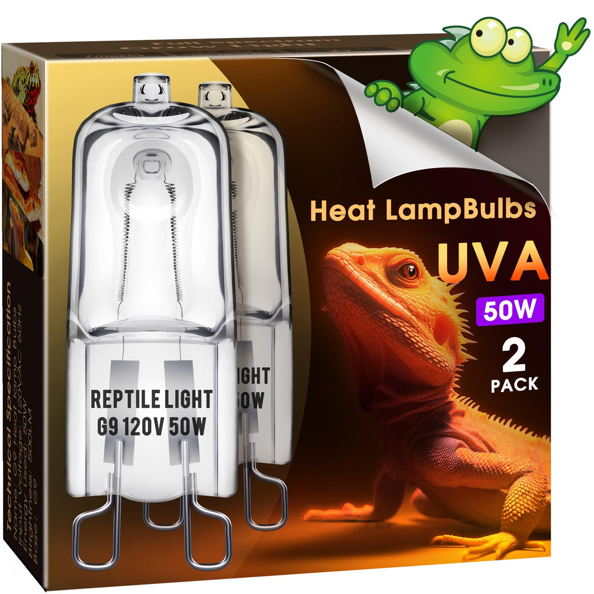 Briignite G9 Heat Lamp Bulbs For Reptile, Mini Reptile Light, Dimmable G9 Mini Heat Bulb Warm White 50W, 2 Pin Base Uva Reptile Heat Lamp, Bearded Dragon Gecko Turtle Lizard, 2 Pack