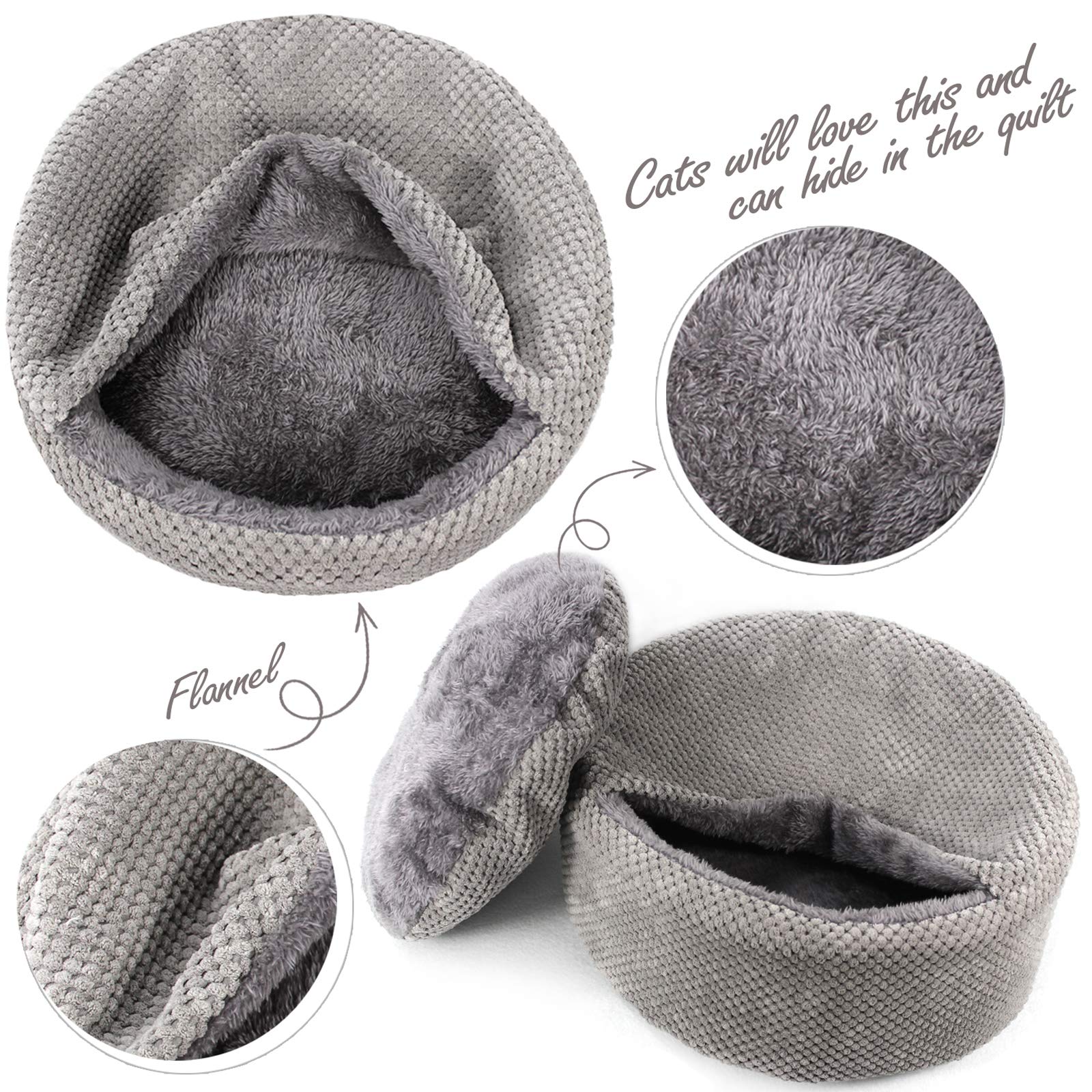 Winsterch Washable Warming Cat Bed House,Round Soft Cat Beds,Calming Pet Sofa Kitten Bed, Small Cat Pet Covered Cat Cave Beds (Gray)