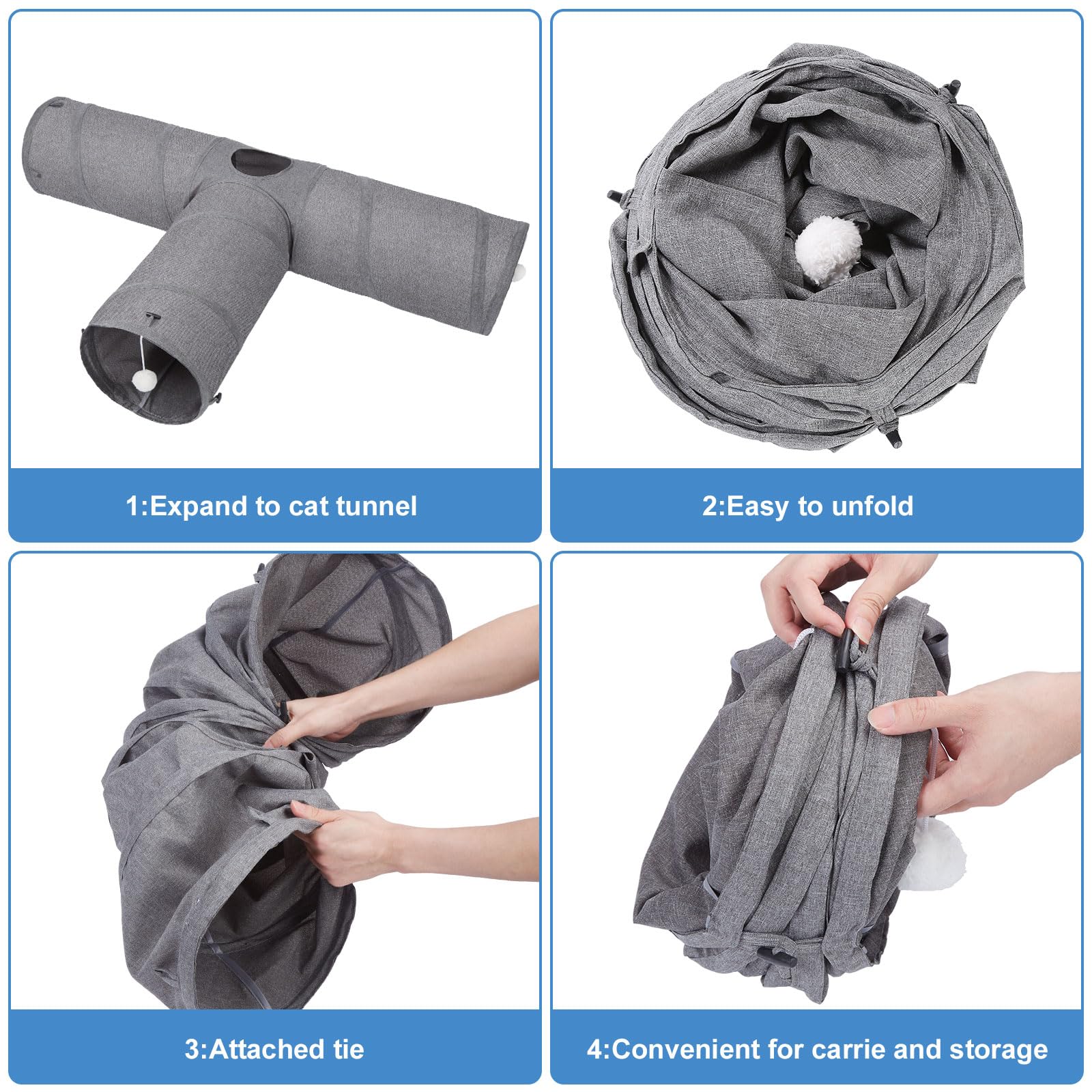 Ownpets Cat Tunnel, Extra Large 3 Way Collapsible Kitty Tunnel Cat Tube With Plush Ball & Feather Toy, Cat Play Tunnel For Large Cat, Kitten, Puppy, Rabbit(12 Inches In Diameter)