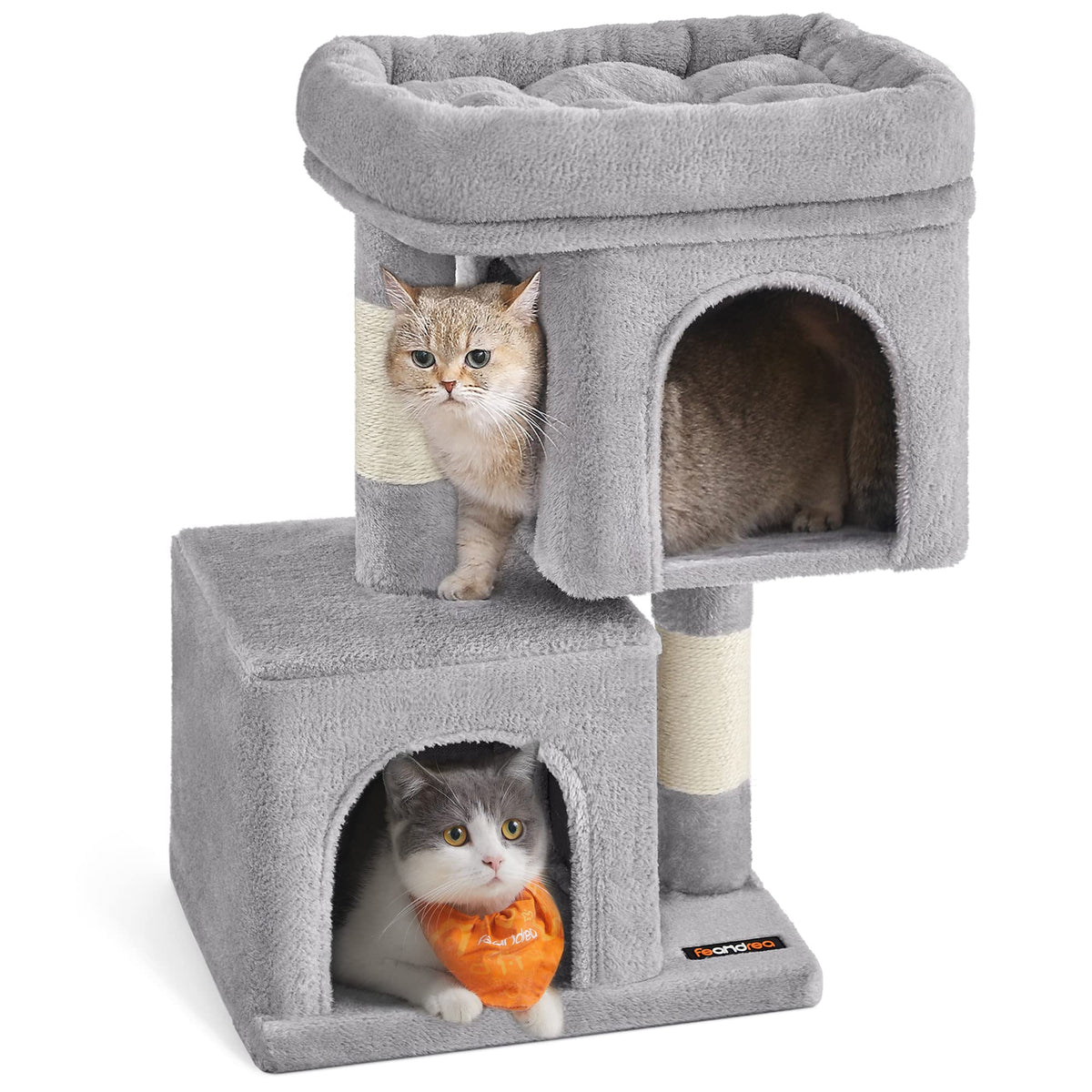 Feandrea Cat Tree, 26.4-Inch Cat Tower, S, Cat Condo For Kittens Up To 7 Lb, Large Cat Perch, 2 Cat Caves, Scratching Post, Light Gray Upct611W01