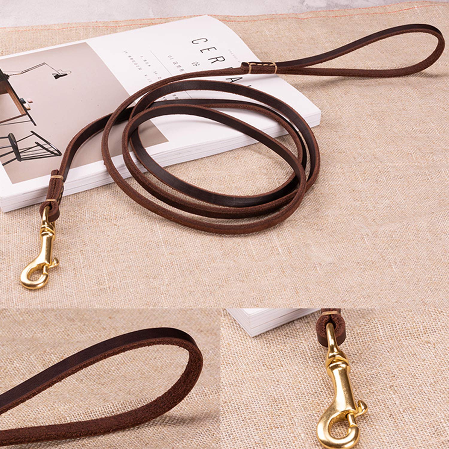 HiCaptain Thin Leather Pet Leash, Durable Dog Leashes Suit for Small Dog Up to 15 lb 00(1/5 inch Wide, 6 Ft)