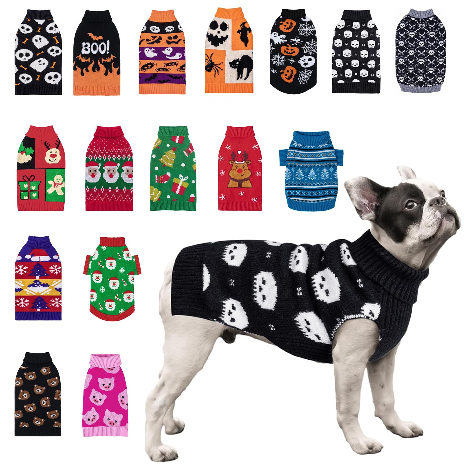 Cutebone Skull Dog Sweater For Small & Medium Dogs - Halloween Puppy Clothes With Leash Hole For Chihuahua, Yorkie & Teacup Dogs