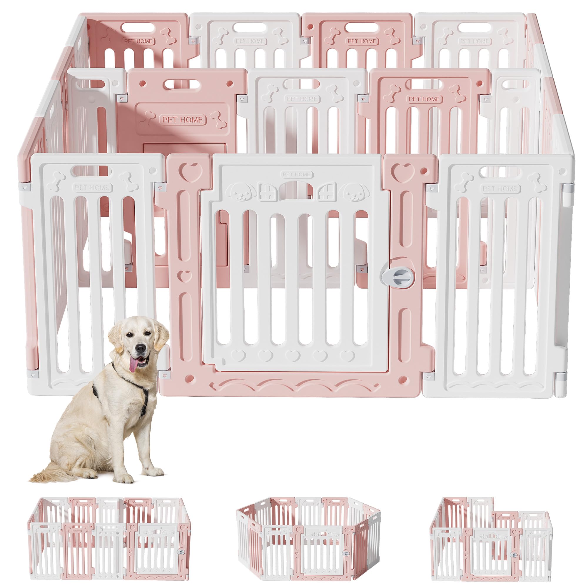 Aoole 2 Room Dog Playpen With Door,Diy Shape Combination Puppy Pen,16-Panel+2 Link Piece+Large Door+Small Door,25.5'' H Dog Fenc