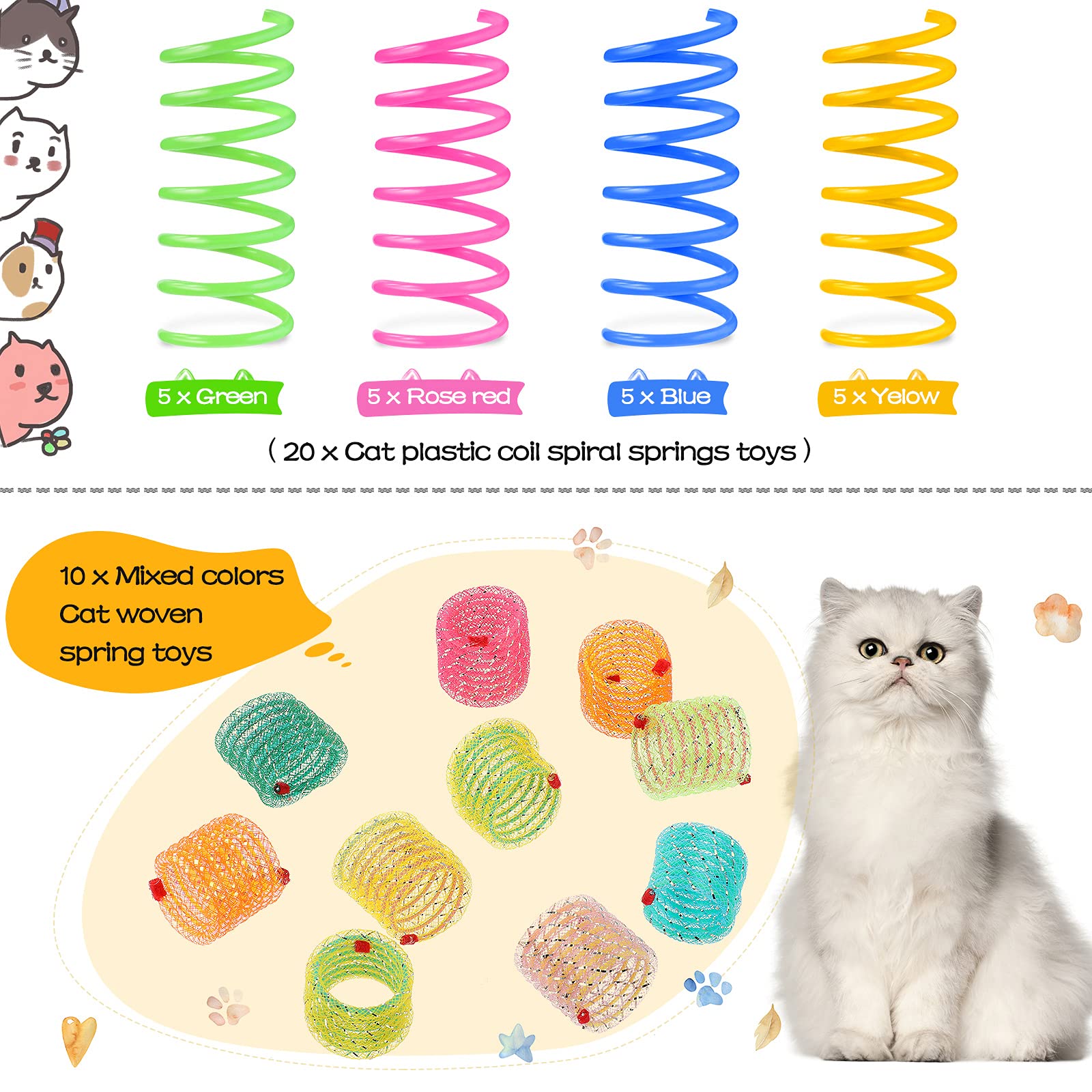 Sumind 30 Pieces Cat Springs Spiral Kitten Springs Interactive Cat Toys Pet Plastic Coil Spiral For Kitten Bouncing Play Trainin