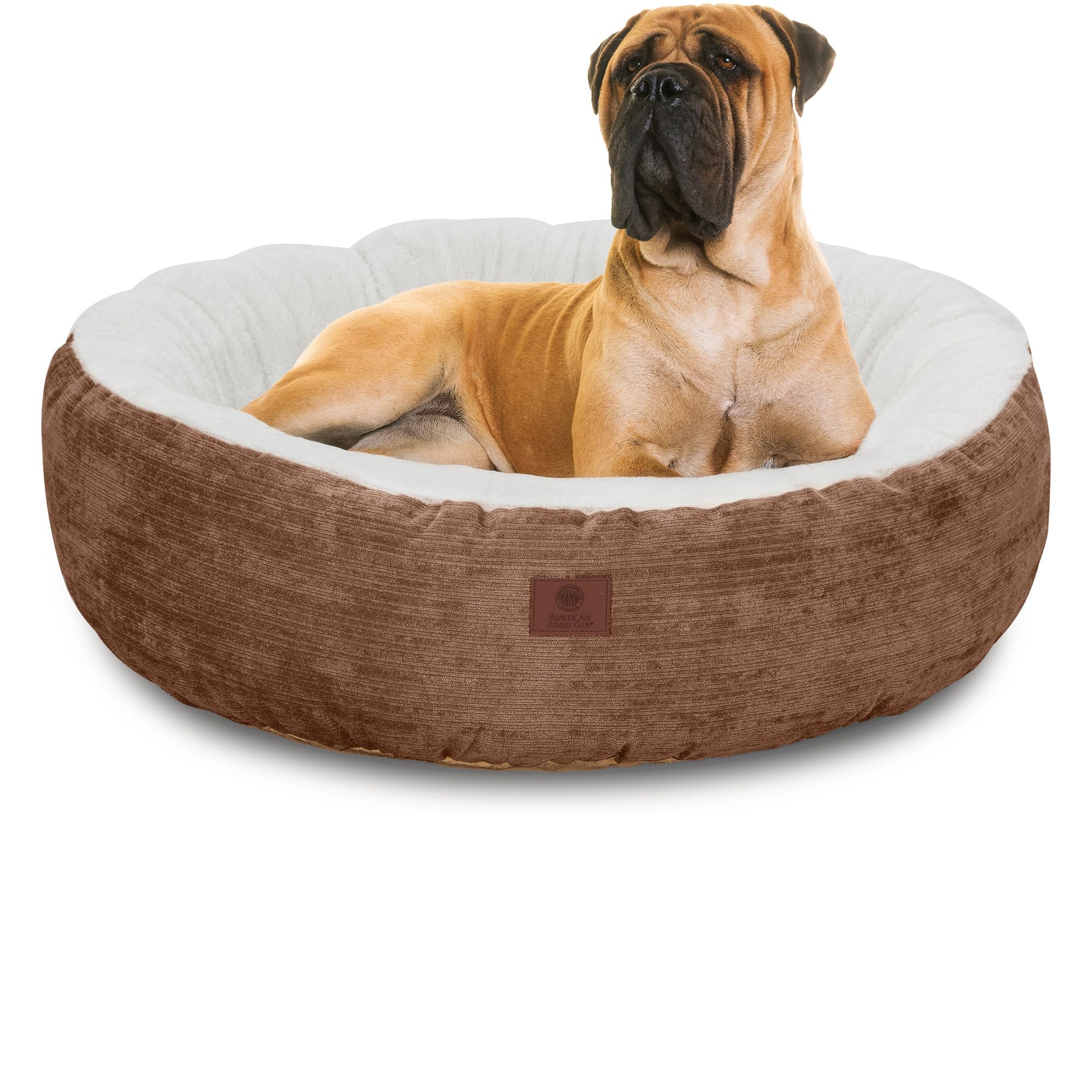 American Kennel Club 31 Mason Fabric Round Pet Bed - Stylish Washable Dog Bed With Non-Slip Bottom, Plush Sleeping Surface - F