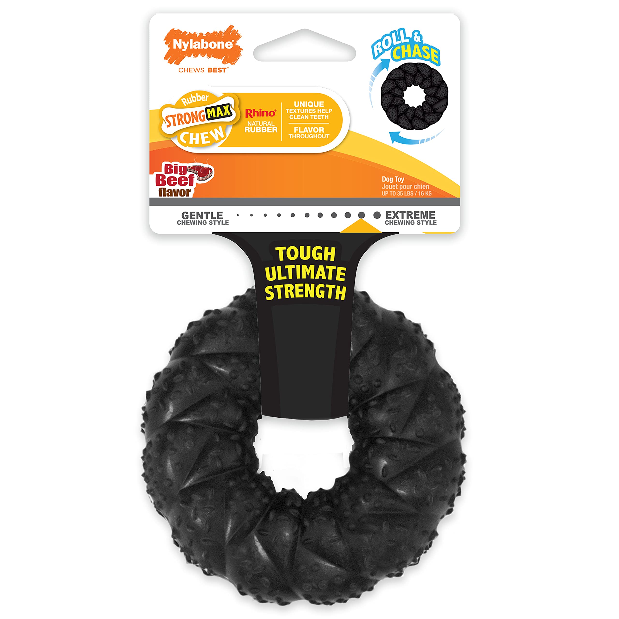 Nylabone Strong Max Braided Dog Ring Chew Toy Max Ring Beef Medium/Wolf (1 Count)