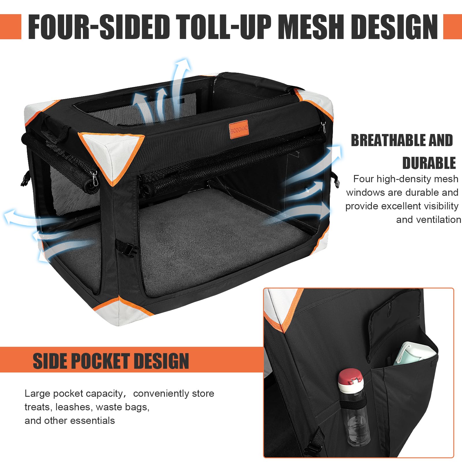 Bcochao Collapsible Dog Crate-Portable Dog Crates For Small Medium Dogs,4-Door Portable Pet Travel Crate,Sturdy/Breathable/Comfo