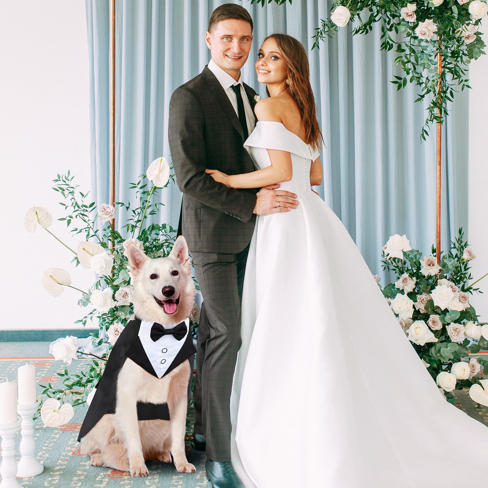 Ezierfy Dog Tuxedo, Formal Dog Wedding Attire Pet Costume Pet Suit And Bandana Set, Waterproof Bow Tie Collar Outfit For Bithday