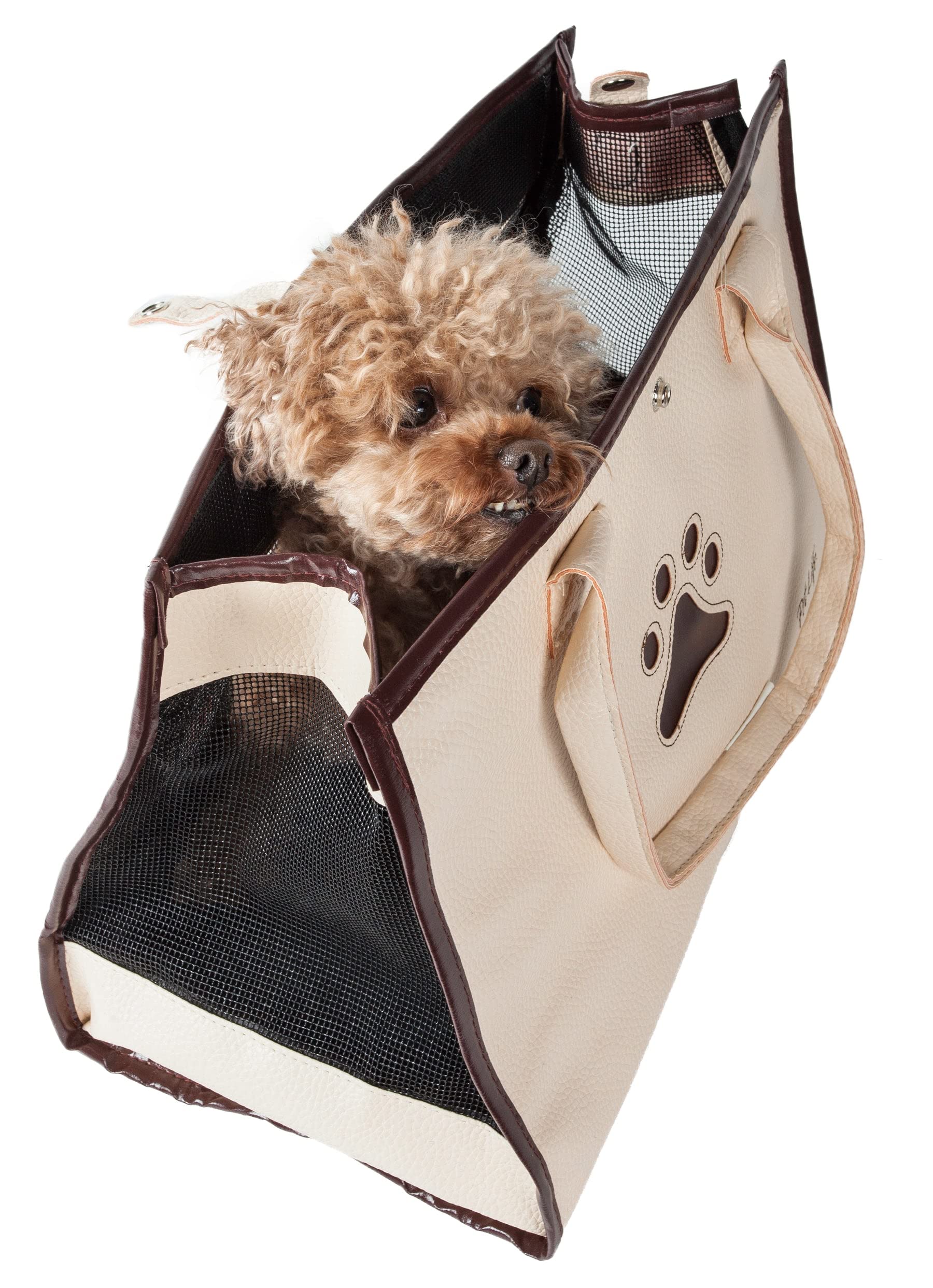 Pet Life Posh Paw Designer Fashion Travel Folding Pet Dog Carrier, One Size, White/Brown Paw Print