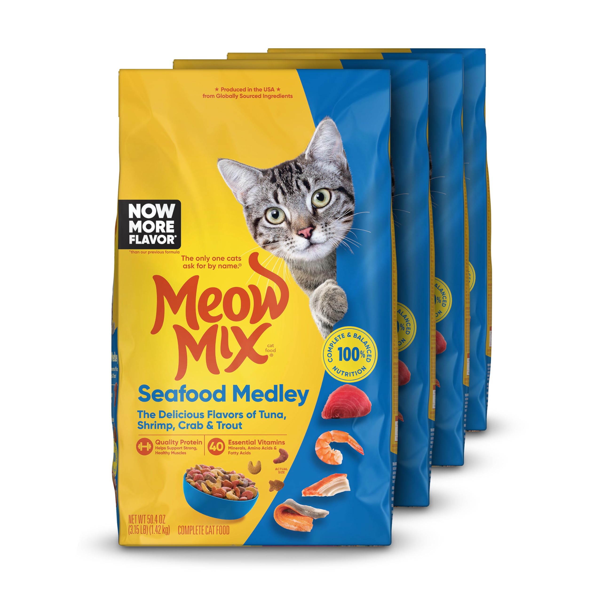 Meow Mix Seafood Medley Dry Cat Food, 3.15 Pound Bag (Pack of 4)
