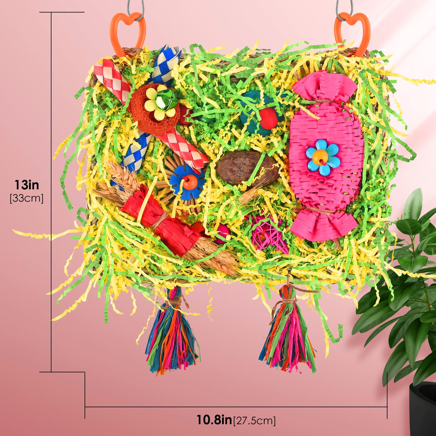 Katumo Bird Toys - Large-Sized Grass Mat With Colorful Parrot Foraging Shredder Hanging Toys For Conure And Other Birds
