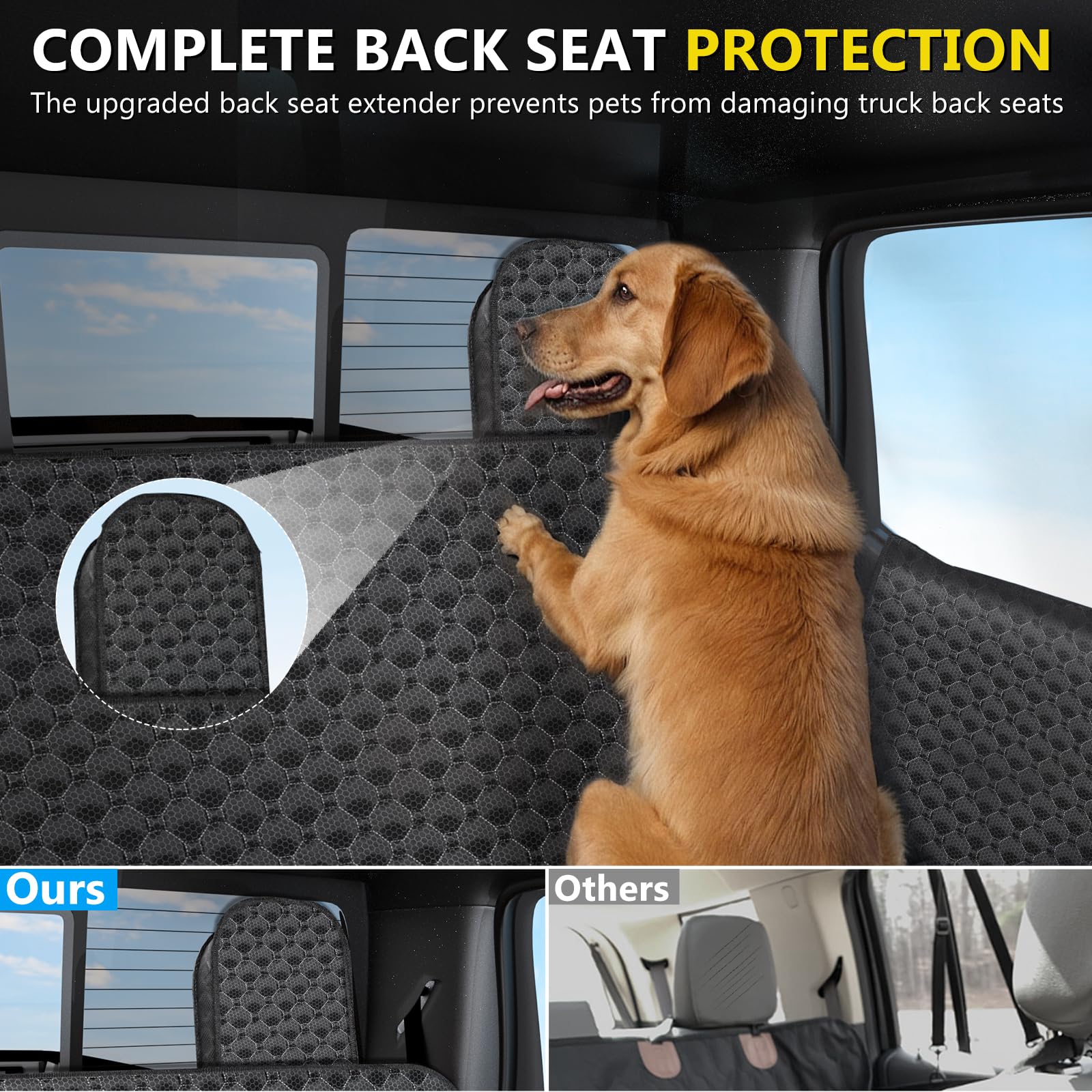 Diamooky Truck Back Seat Extender For Dogs, Upgraded Waterproof Pet Seat Cover With Door Protection, Hard Bottom, Holds 400 Lbs,
