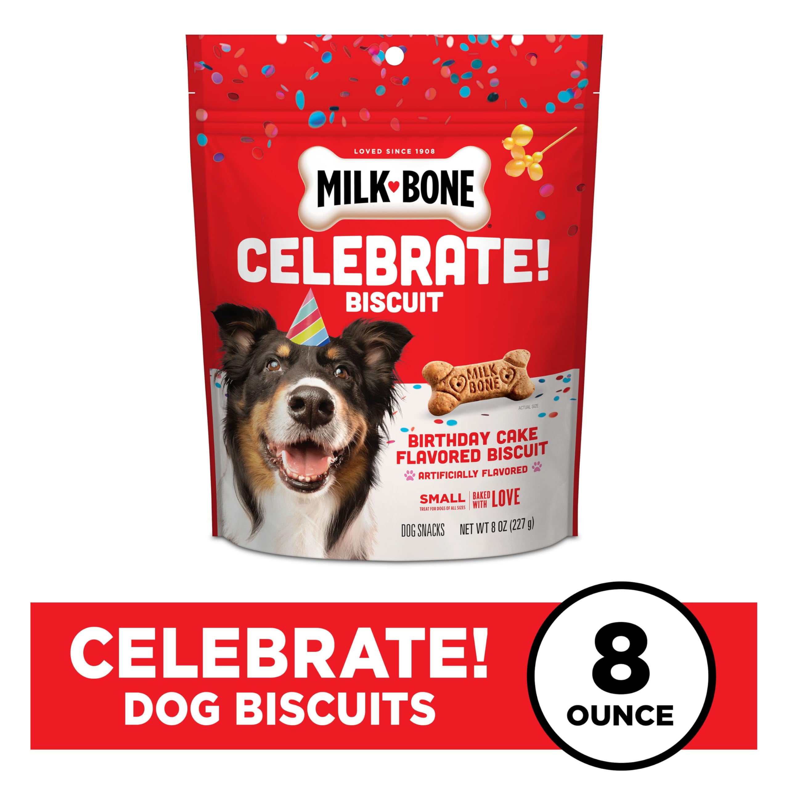Milk-Bone Celebrate Birthday Cake Artificially Flavored Biscuits, Small Dog Treats, 8 oz. Bag