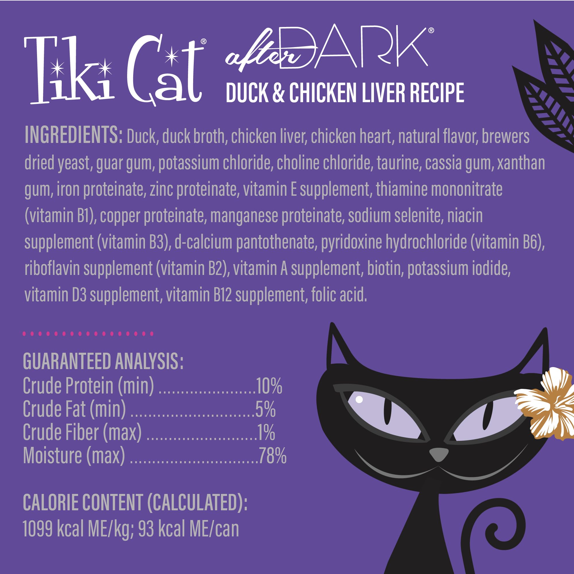 Tiki Cat After Dark Pt  , Duck & Chicken Liver, High-Protein and 100% Non-GMO Ingredients, Wet Cat Food for Adult Cats, 3 oz. Ca