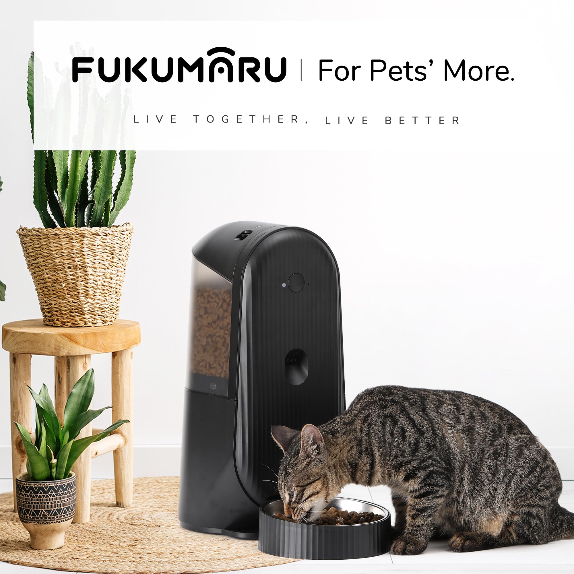 FUKUMARU Automatic Cat Feeder, 2 in 1 Automatic Pet Feeders with Camera and Audio, Support DIY Meals and Timed Control WiFi Cat