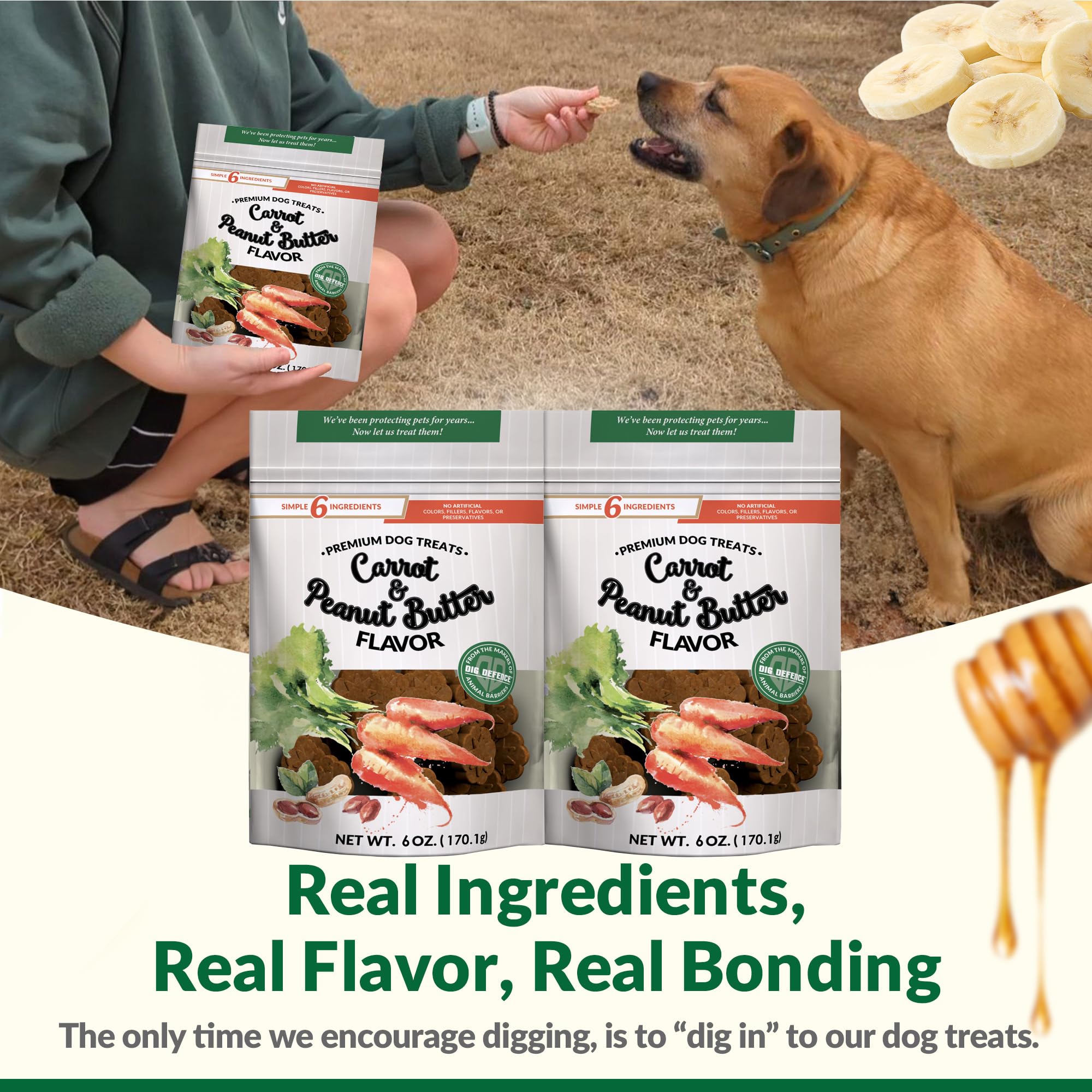 Dig Defence Premium Dog Treats - Carrot and Peanut Butter, Natural Ingredients, Baked Gourmet Snacks for Small & Big Dogs, Healt