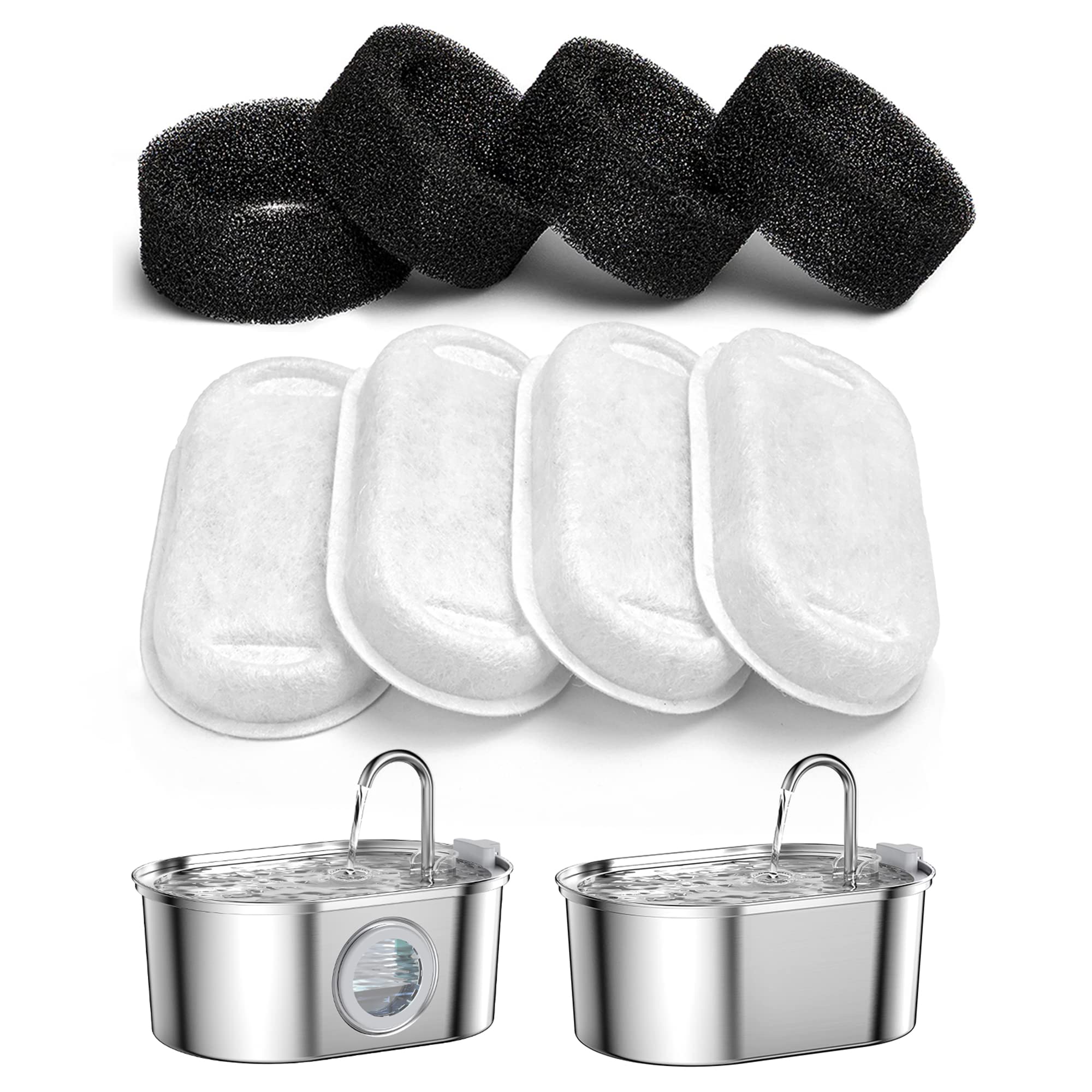 Soofpet Cat Water Fountain Filter, 8-Pack Of Filters(Carbon Filters + Foam Filters), Replacement Filters For 108Oz/3.2L Stainless Steel Cat Fountain