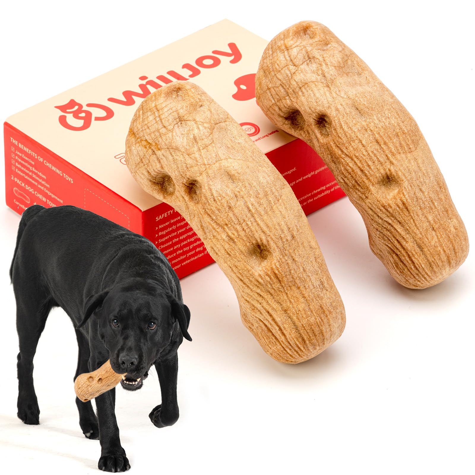 Willjoy 2-Pack Tough Dog Toys for Aggressive Chewers, Pine Wood and Nylon Dog Chew Toys, Aggressive Chew Toys for Large Dogs, Ba