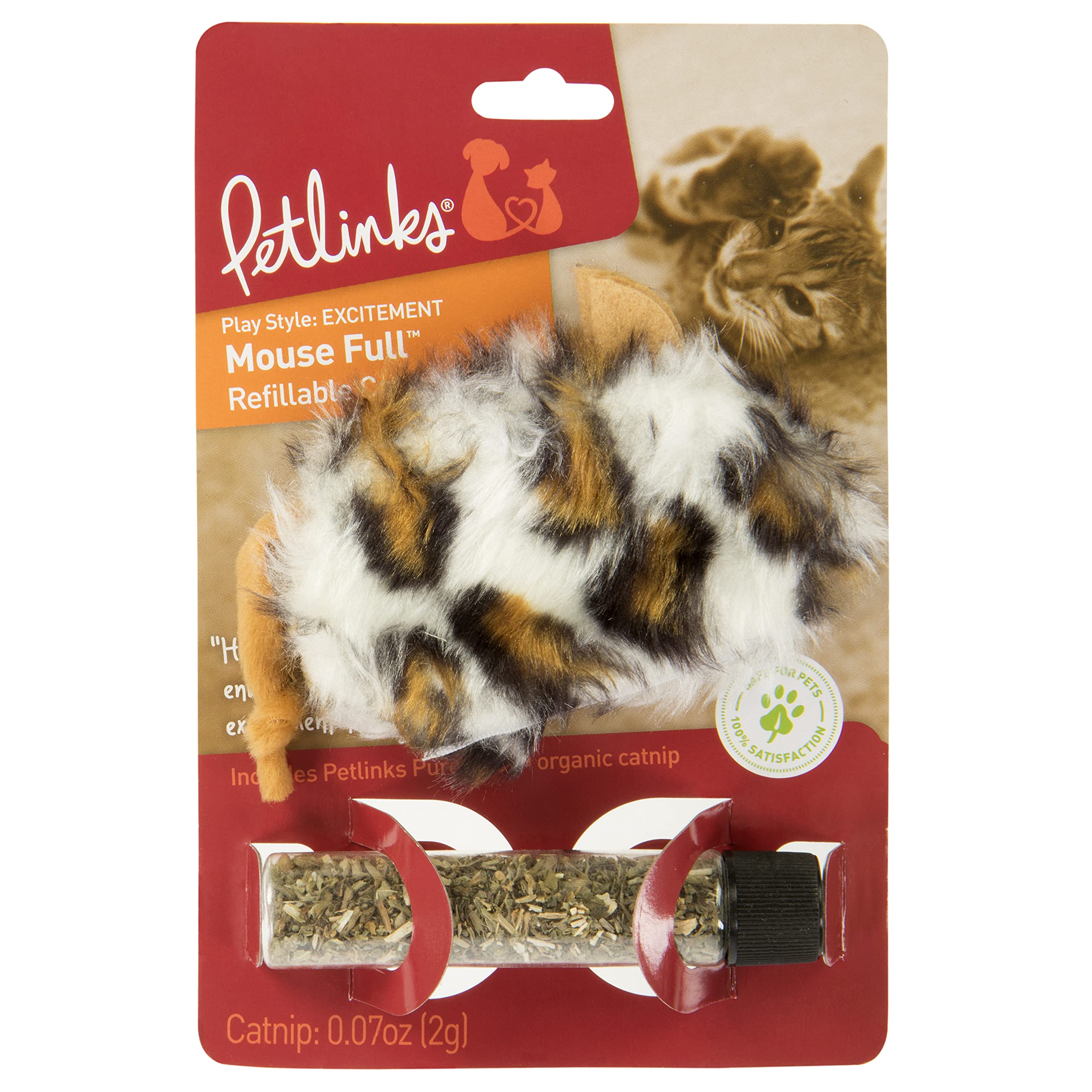 Petlinks Mouse Full Refillable Cat Toy with Catnip Tube - White/Orange, One Size, Perfect for Engaging Playtime for Cats