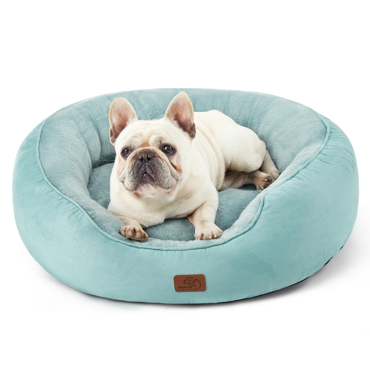 Bedsure Dog Bed For Medium Dogs - Round Washable Medium Pet Bed, Anti-Slip Donut Fluffy Plush Indoor Fur Cat Bed, 30 Inches, Washed Blue