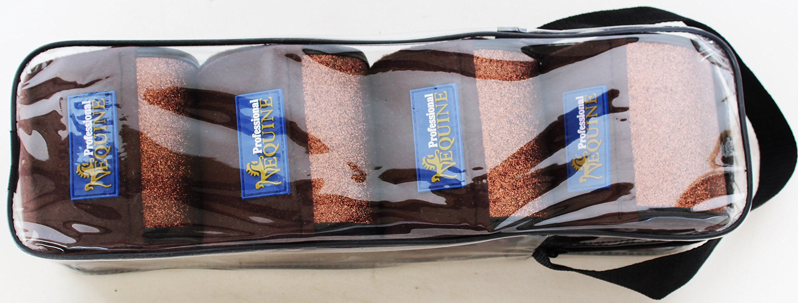 Professional Equine Horse Tack Grooming Leg Set of 4 Polo Wrap Wraps Fleece Glitter Brown 95F05BR