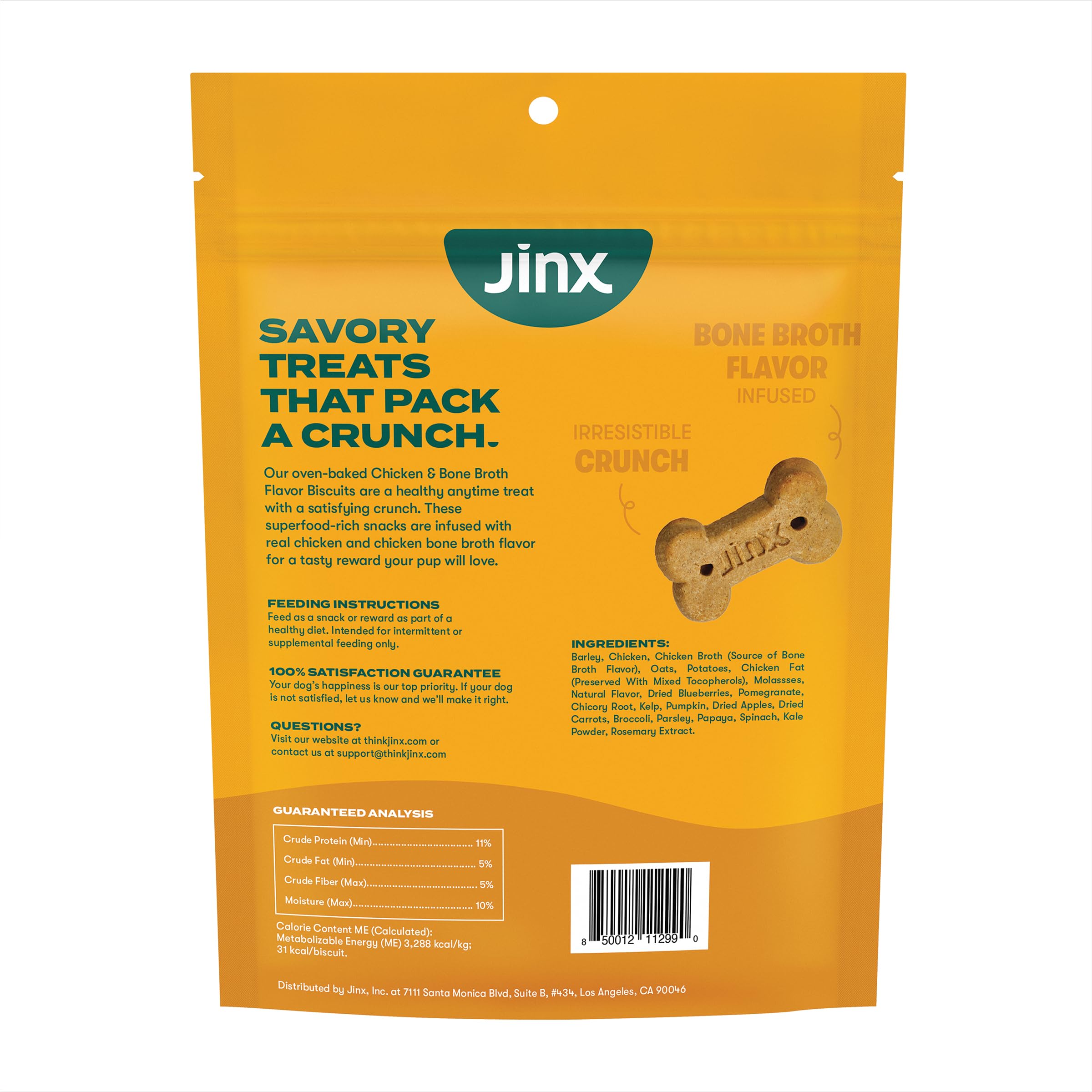 Jinx Oven-Baked Chicken Bone Broth Biscuit Treats, Crunchy, All Natural, Superfood-Rich with Real Chicken, Pumpkin & Blueberries