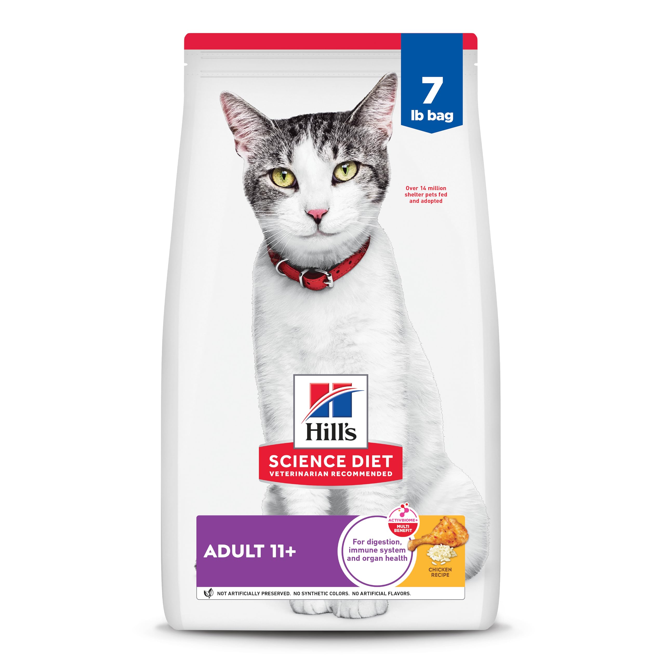 Hills Science Diet Adult 11+, Senior Adult 11+ Premium Nutrition, Dry Cat Food, Chicken Recipe, 7 lb Bag