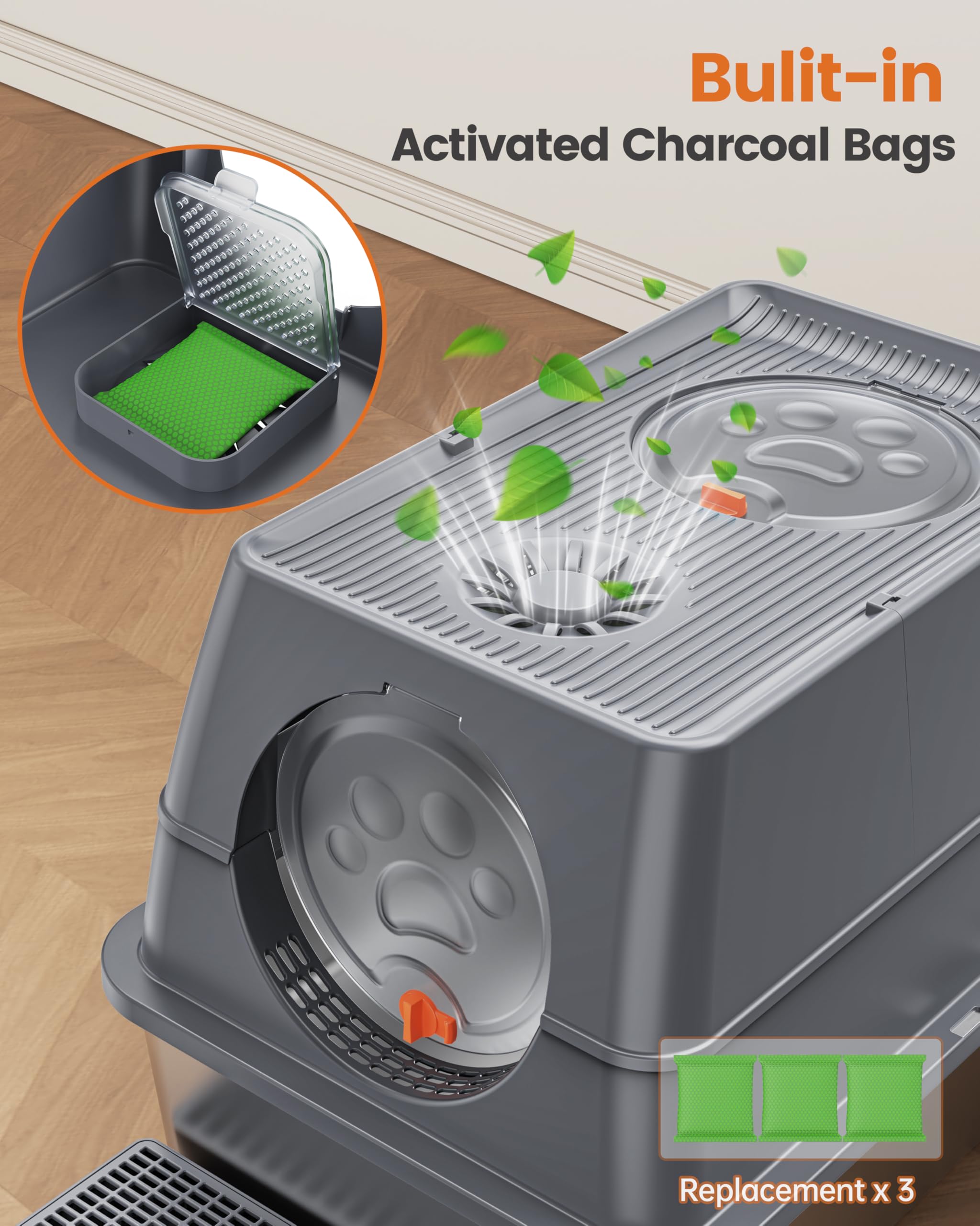 Stainless Steel Litter Box with Lid XL Large Enclosed High Sided Covered Metal Steel Cat Litter Box with Steps Scoop, Easy Clean