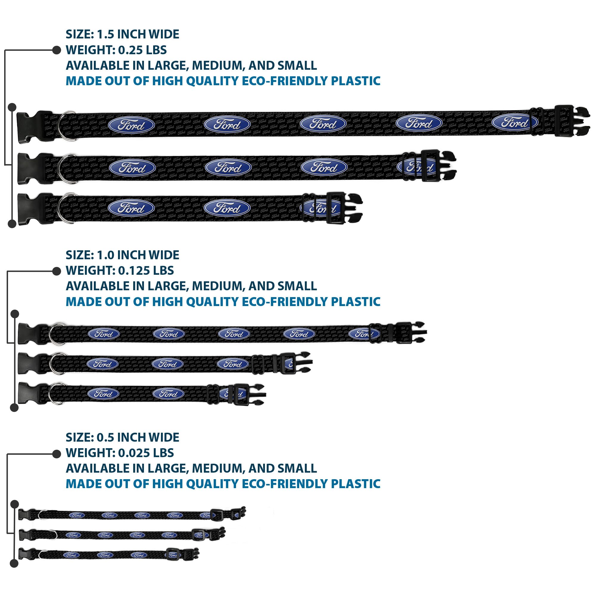 Buckle-Down ''Ford Oval Repeat W/Text'' Plastic Clip Collar, 1/2'' X 6-9''/Small