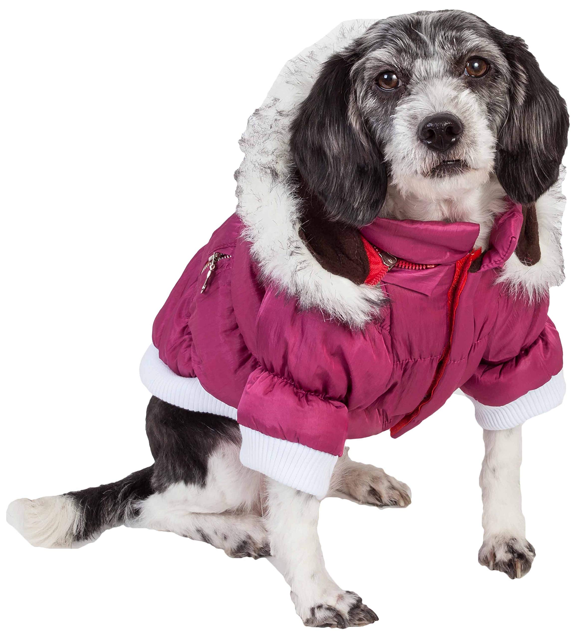 Pet Life Fashion Parka with Removable Hood - Pink Metallic - Medium