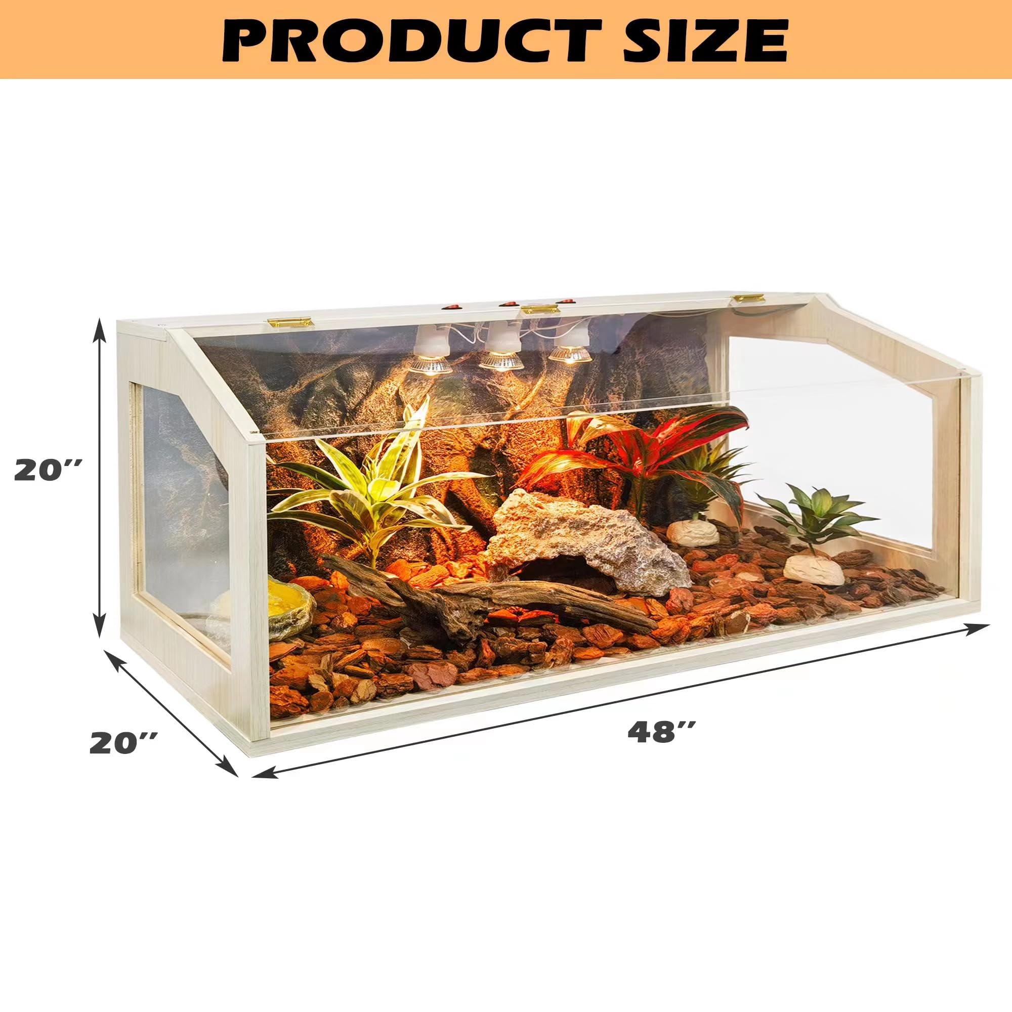 Prolee 68 Gallon Reptile Terrarium Tank Large 48 Inch Lizard Tank Bearded Dragon Tank With Roof Door, Snake Tank With Built-In L