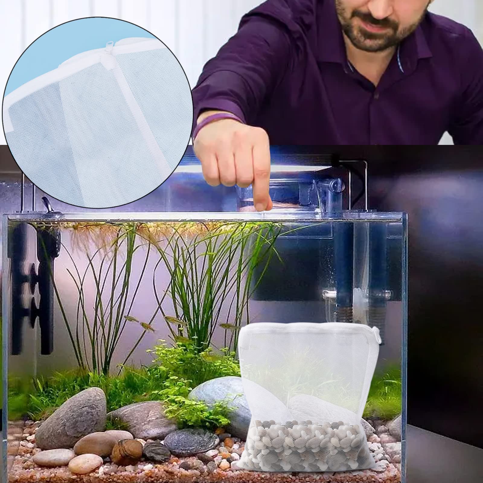 Segarty Aquarium Media Bags, 10Pcs 7.7X5.9In Nylon Mesh Aquarium Filter, Media Bags With Plastic Zipper, Fish Tank Net Bags For