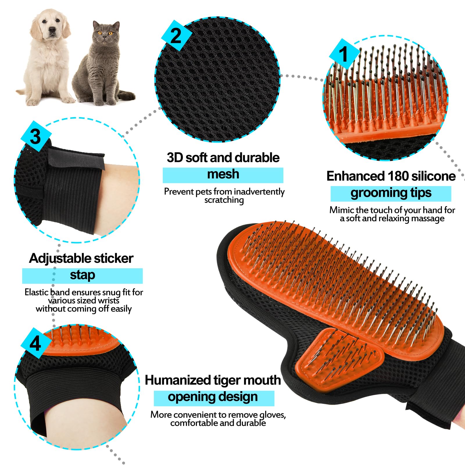 Beenefits 2024 Pet Grooming Glove with Tipped Pin Brush,Special Design Deshedding Glove, Massage Mitt, Perfect Petting Tool for
