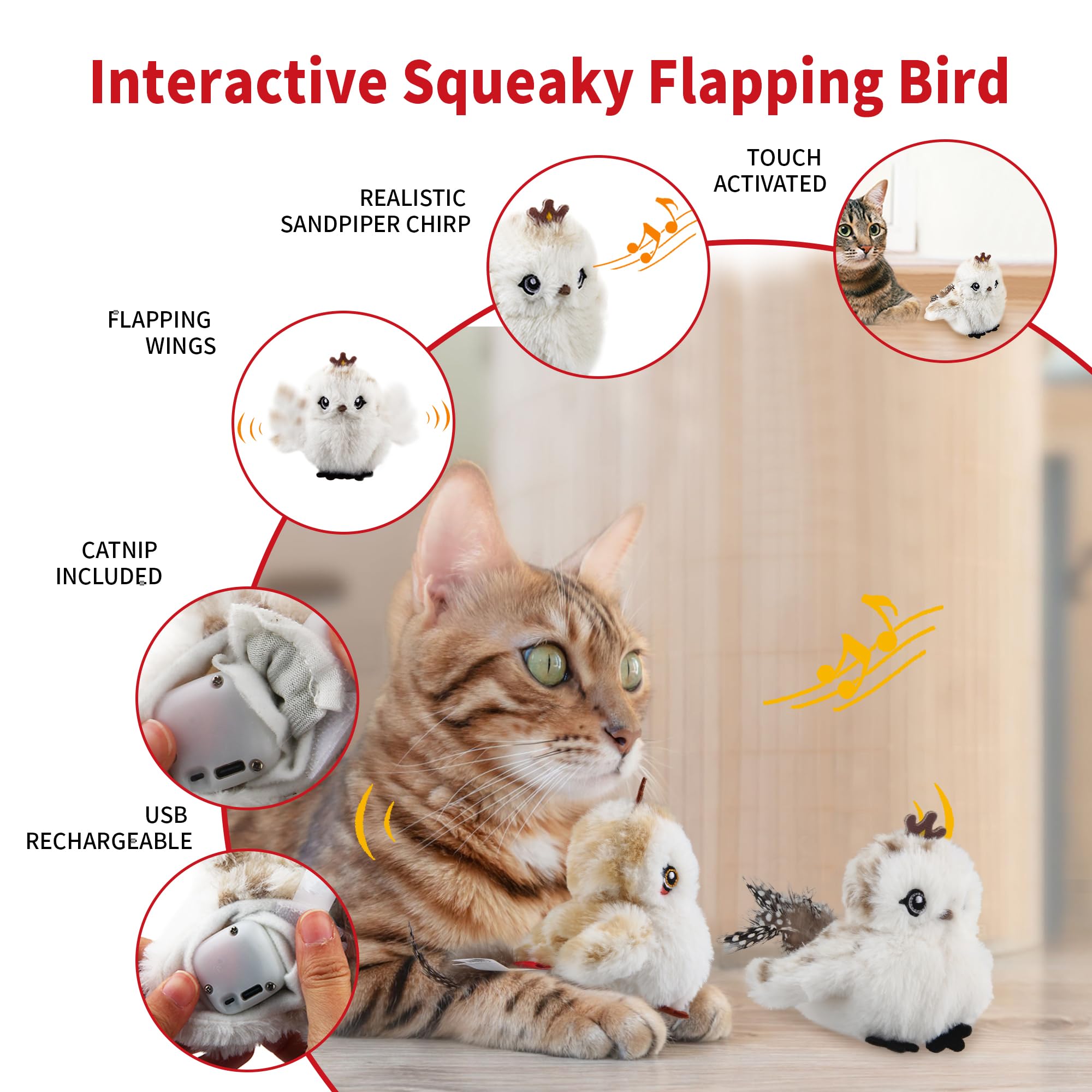 Gigwi Interactive Flapping Cat Toys Catnip, Electronic Flappy Toys Motion Activated, Automatic Cat Toys for Indoor Cats, USB Rec