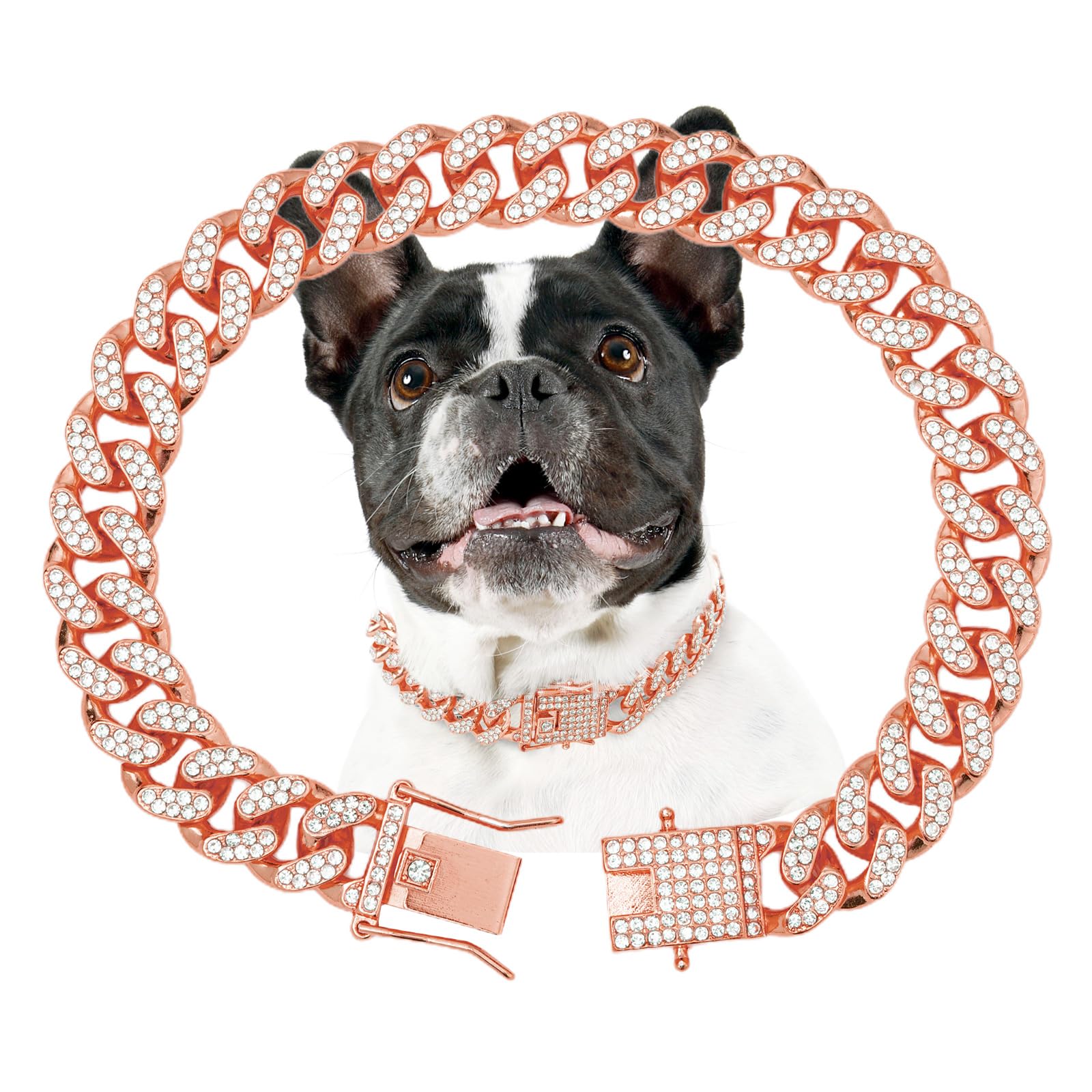 Rose Gold Dog Chain Collars Girl Dog Collars Chain Dog Collar Crystal Dog Necklace Rose Gold Link Chain Collar Chain Dog Collar 